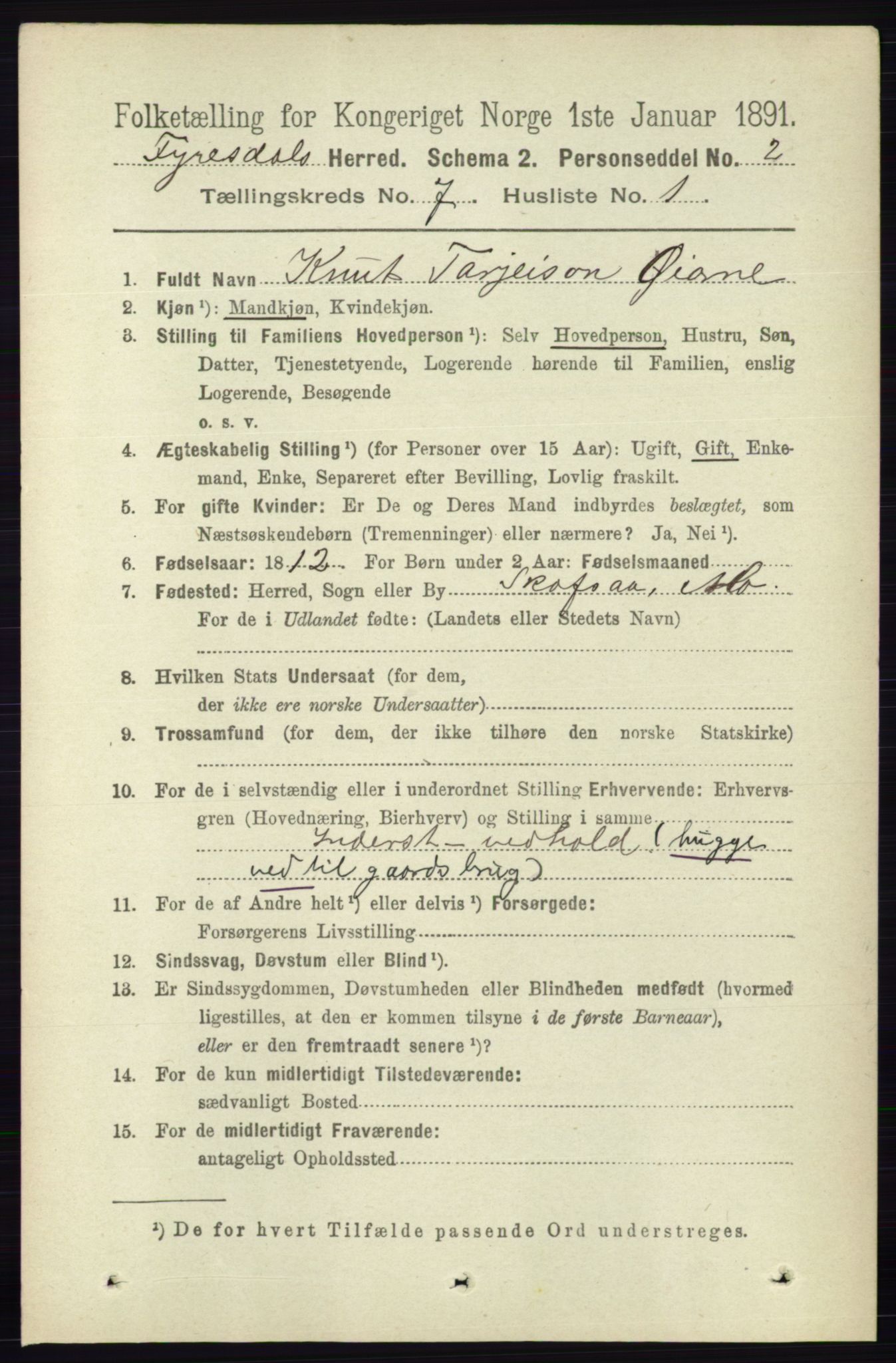 RA, 1891 census for 0831 Fyresdal, 1891, p. 1897