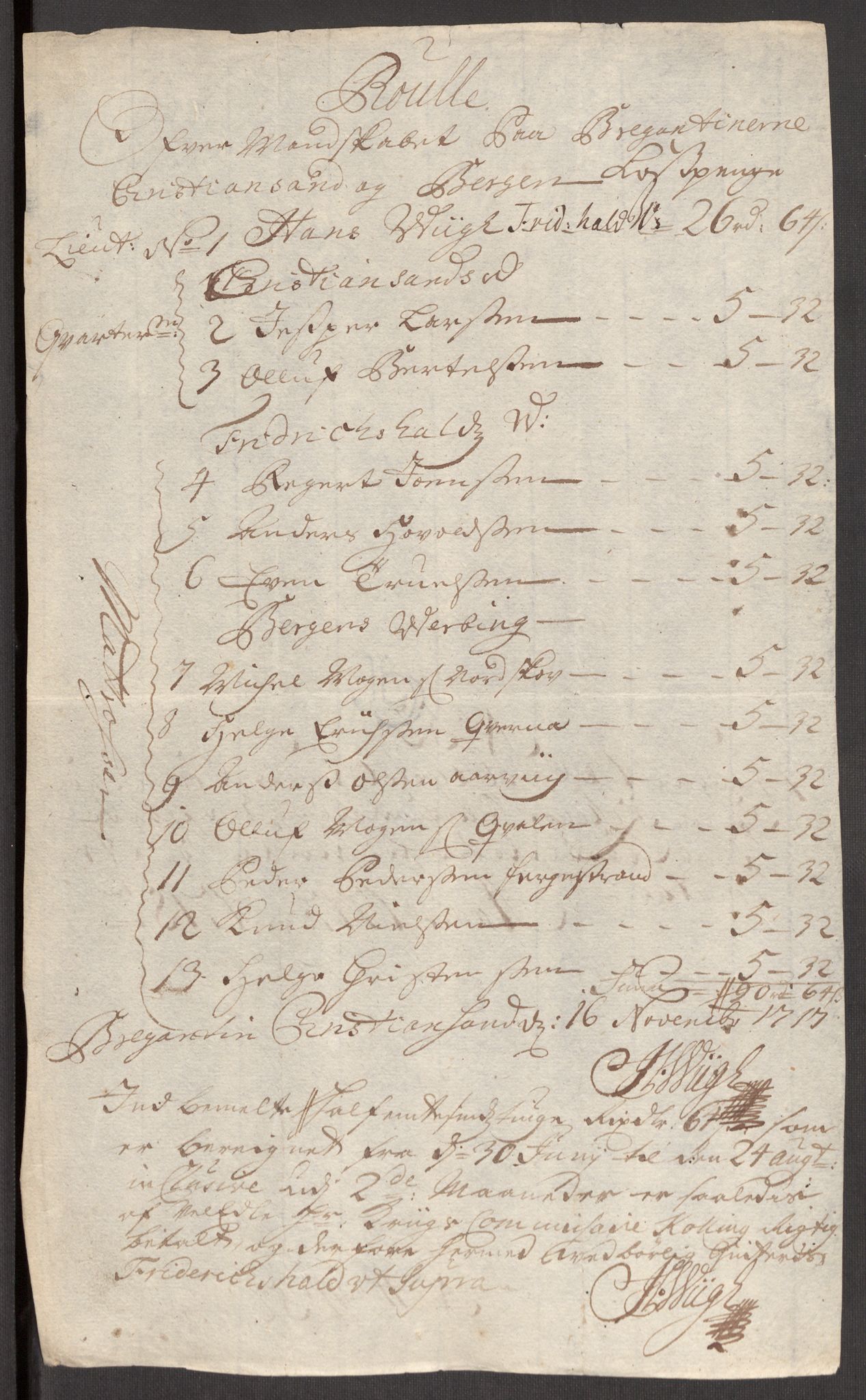 Kommanderende general (KG I) med Det norske krigsdirektorium, AV/RA-EA-5419/E/Eb/L0001: Ruller over noen kompanier som tjenestegjorde på flåten, 1712-1721, p. 470