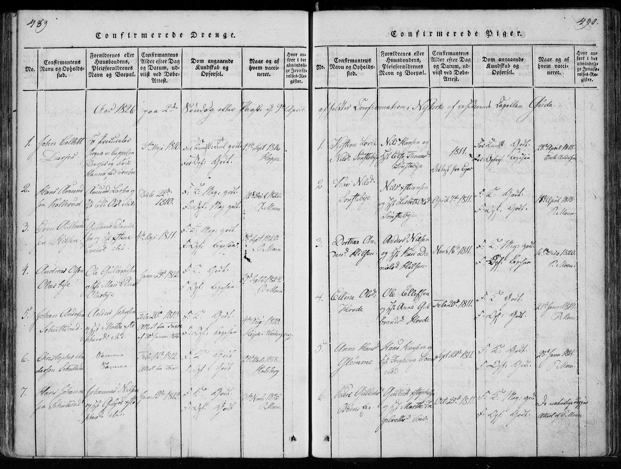 Modum kirkebøker, AV/SAKO-A-234/F/Fa/L0005: Parish register (official) no. 5, 1824-1841, p. 489-490