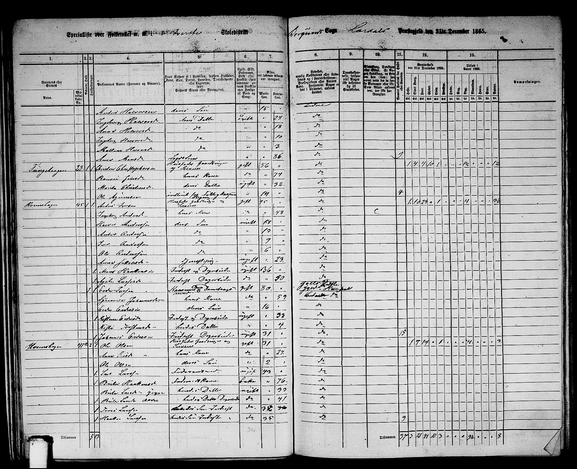 RA, 1865 census for Lærdal, 1865, p. 22