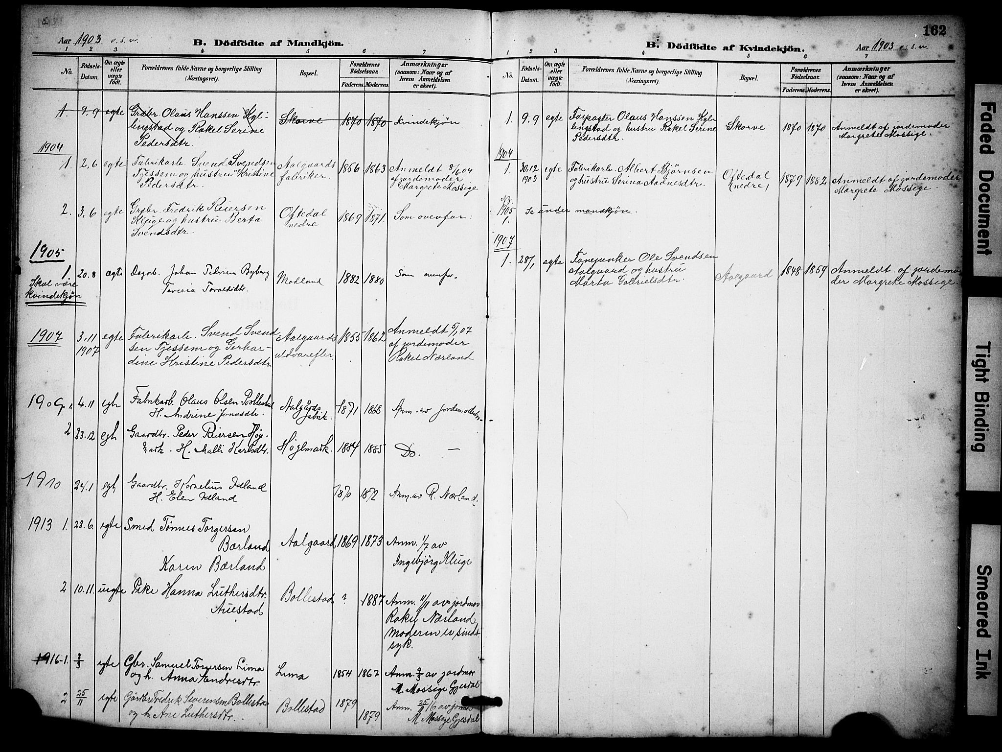 Lye sokneprestkontor, SAST/A-101794/001/30BB/L0009: Parish register (copy) no. B 9, 1902-1923, p. 162