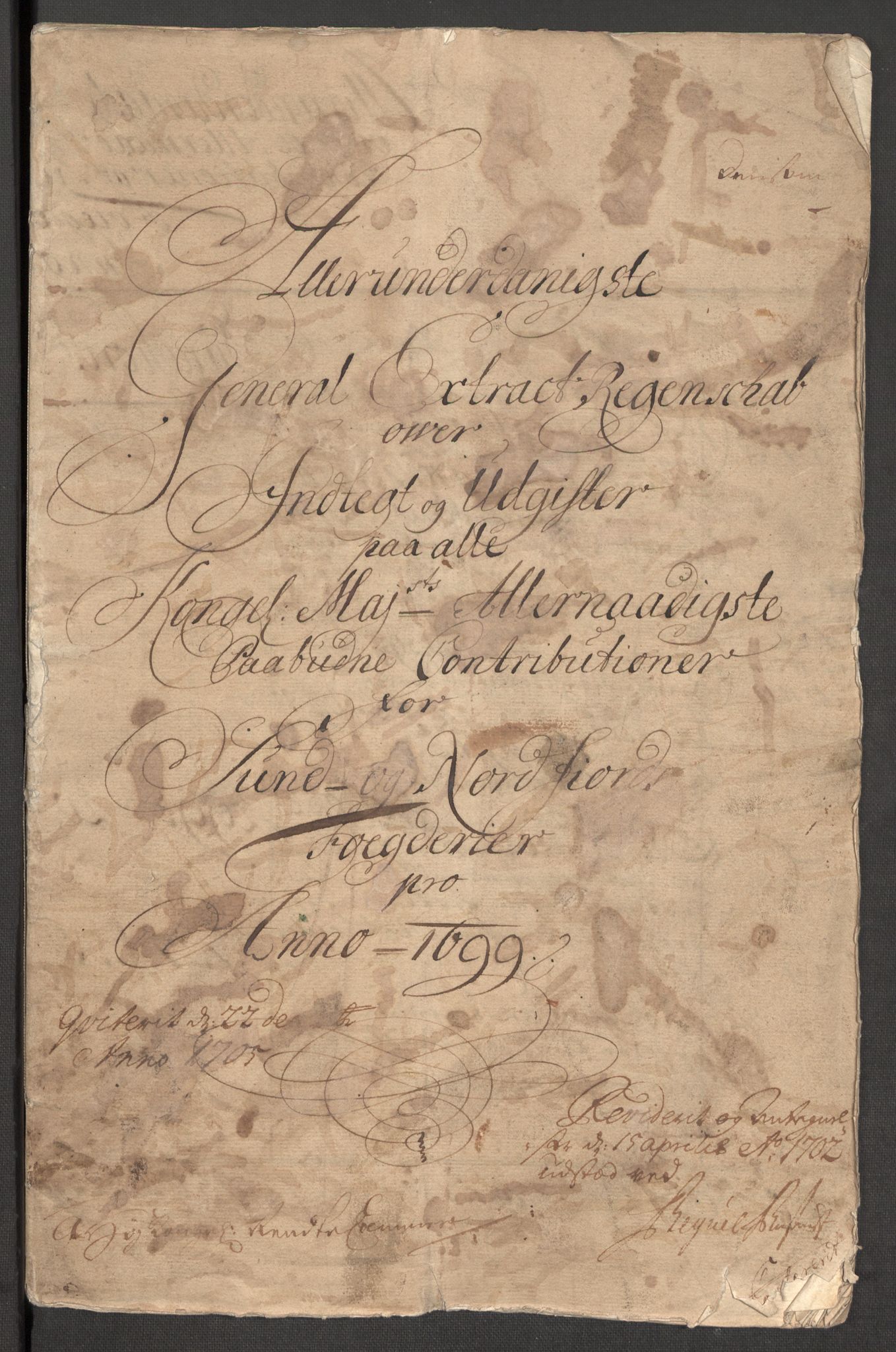 Rentekammeret inntil 1814, Reviderte regnskaper, Fogderegnskap, RA/EA-4092/R53/L3424: Fogderegnskap Sunn- og Nordfjord, 1699, p. 3
