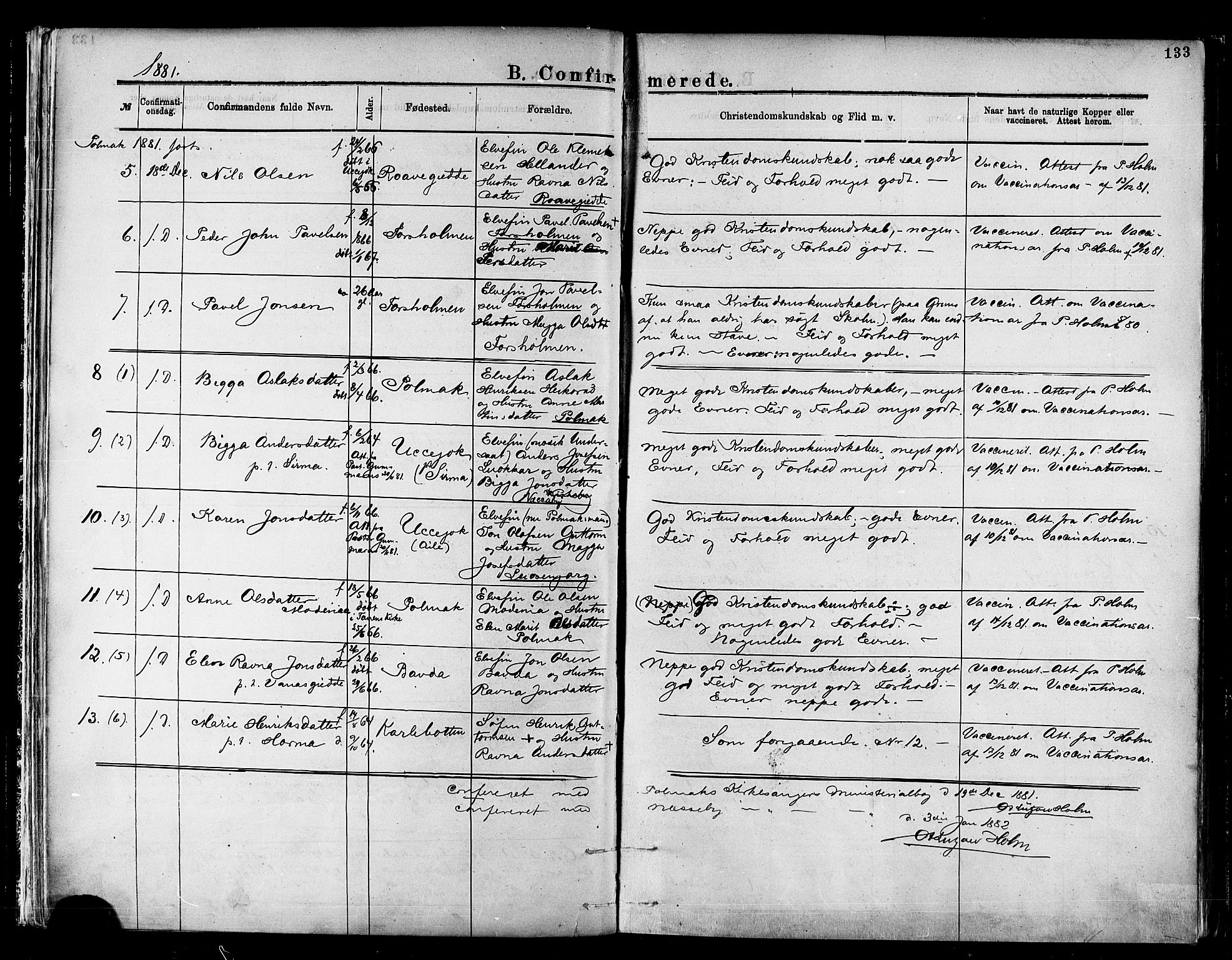 Nesseby sokneprestkontor, SATØ/S-1330/H/Ha/L0004kirke: Parish register (official) no. 4, 1877-1884, p. 133