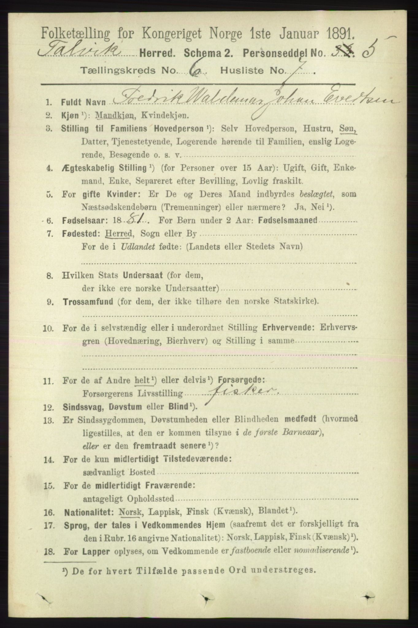 RA, 1891 census for 2013 Talvik, 1891, p. 1647