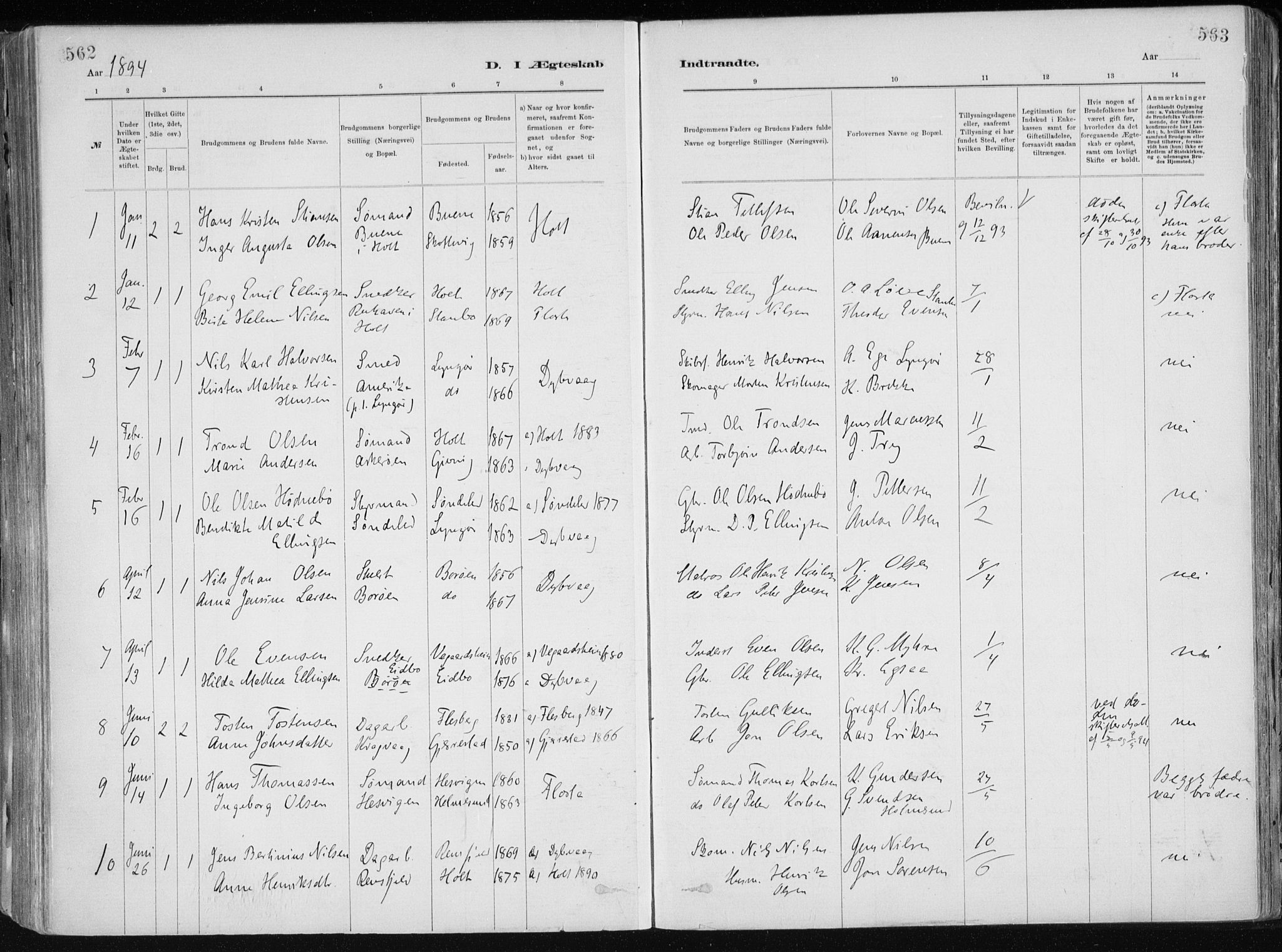 Dypvåg sokneprestkontor, SAK/1111-0007/F/Fa/Faa/L0008: Parish register (official) no. A 8, 1885-1906, p. 562-563