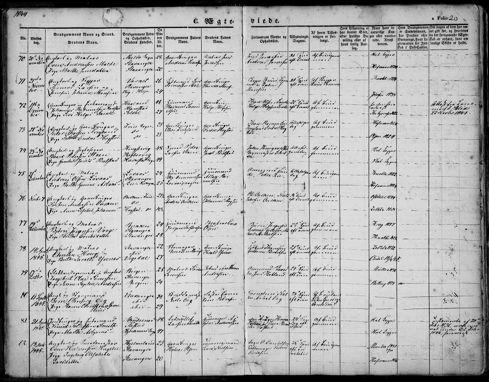 Domkirken sokneprestkontor, AV/SAST-A-101812/001/30/30BA/L0015: Parish register (official) no. A 14, 1842-1857, p. 20