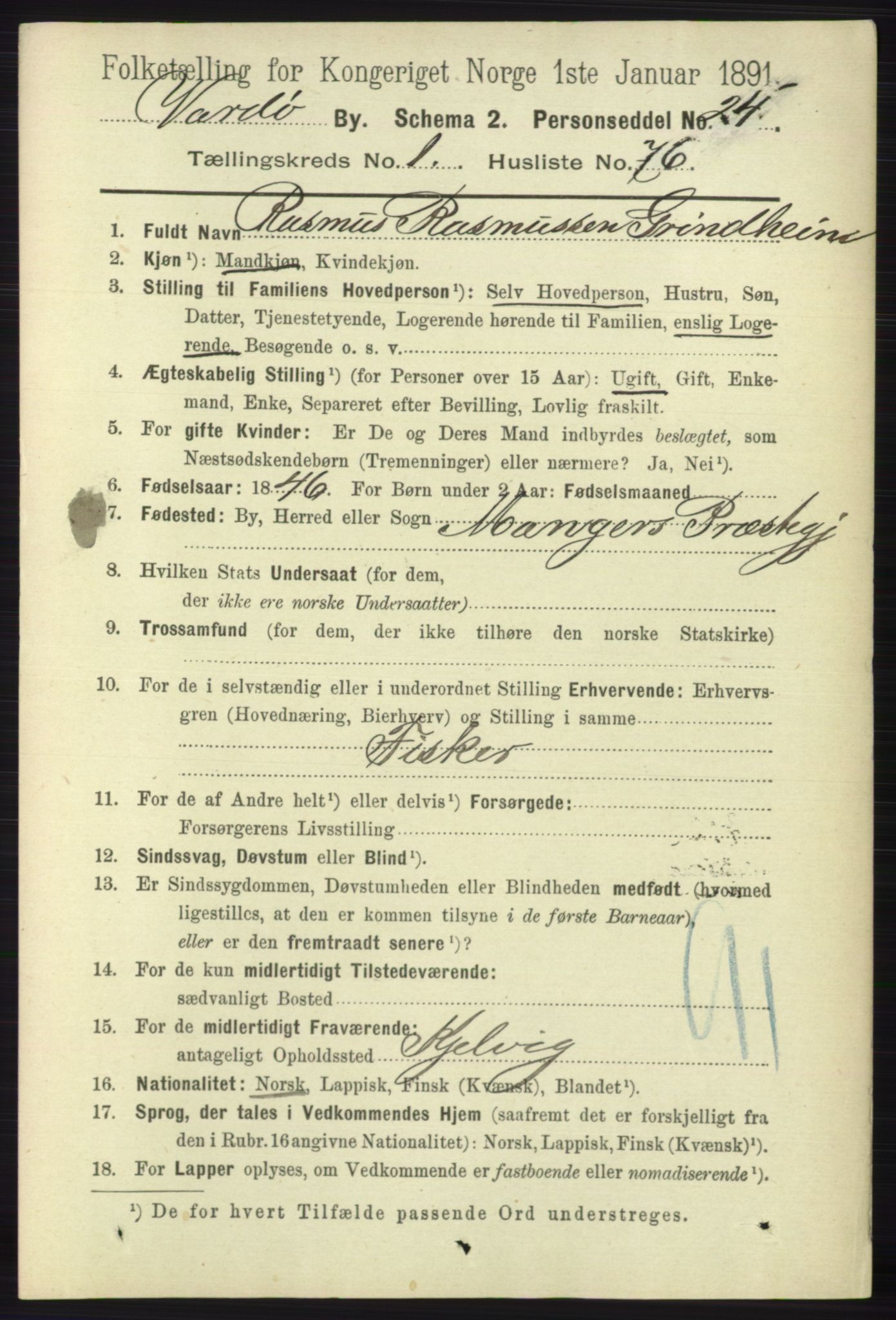 RA, 1891 census for 2002 Vardø, 1891, p. 987