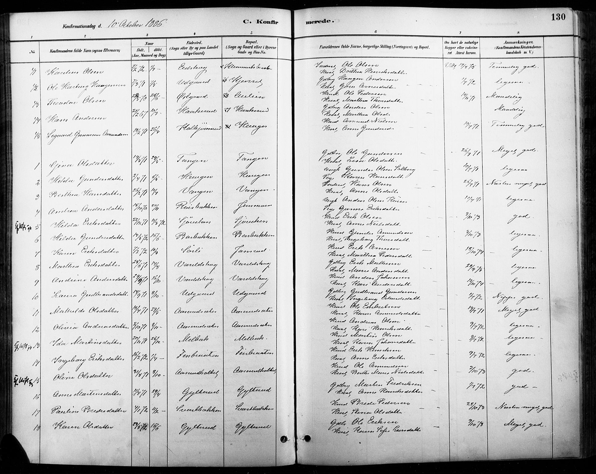 Vinger prestekontor, AV/SAH-PREST-024/H/Ha/Haa/L0015: Parish register (official) no. 15, 1881-1900, p. 130