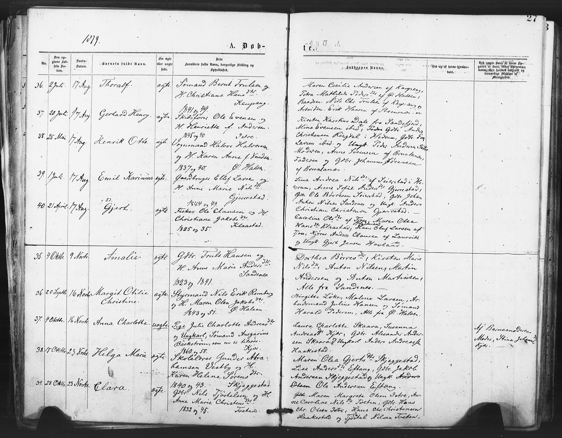 Tjølling kirkebøker, AV/SAKO-A-60/F/Fa/L0008: Parish register (official) no. 8, 1877-1886, p. 27