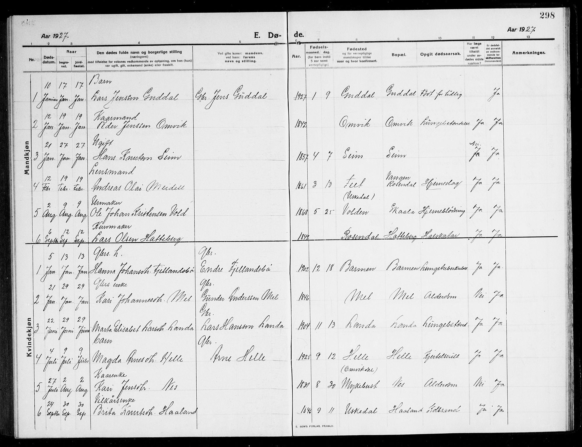 Kvinnherad sokneprestembete, SAB/A-76401/H/Hab: Parish register (copy) no. A 3, 1911-1945, p. 298