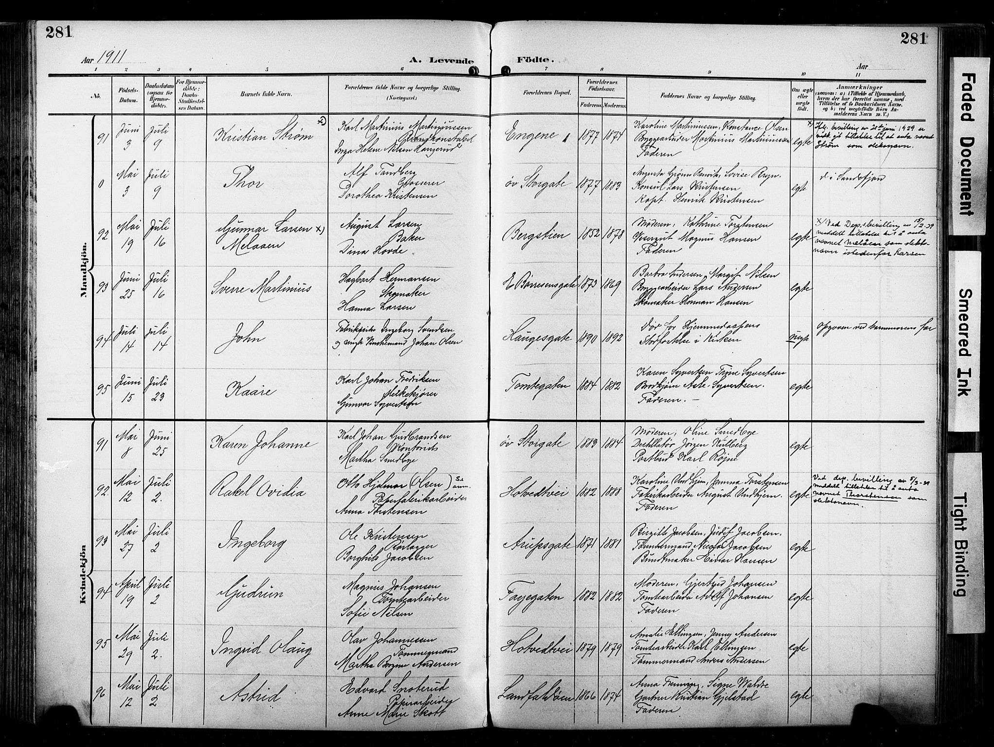 Bragernes kirkebøker, AV/SAKO-A-6/F/Fb/L0009: Parish register (official) no. II 9, 1902-1911, p. 281