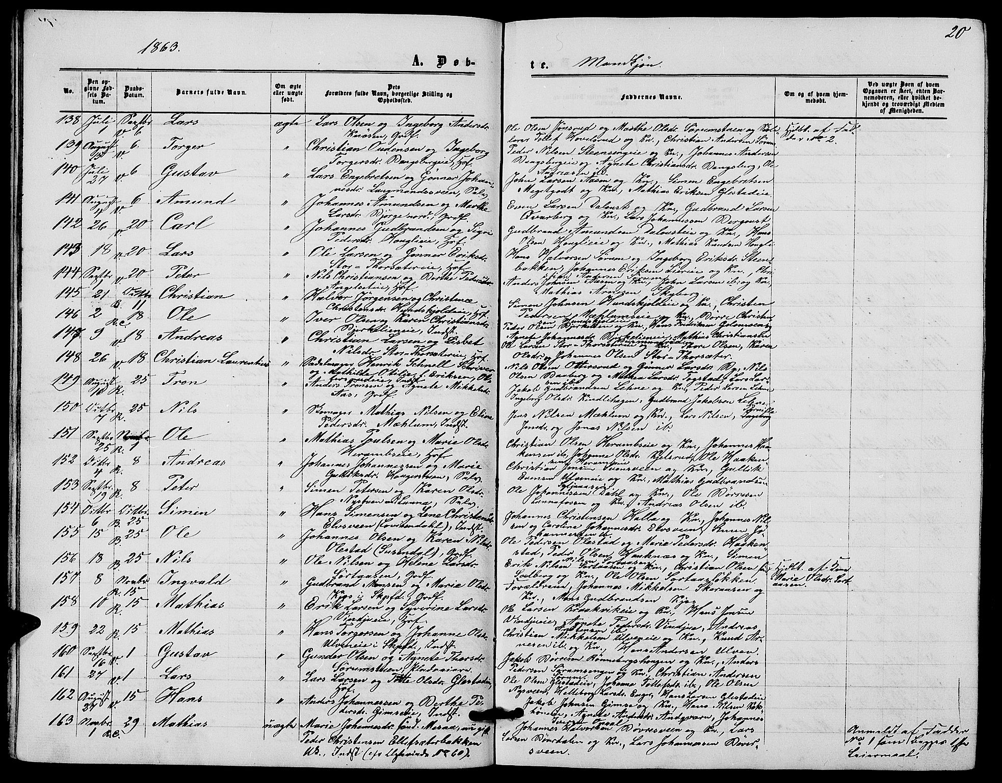 Ringsaker prestekontor, AV/SAH-PREST-014/L/La/L0007: Parish register (copy) no. 7, 1861-1869, p. 20