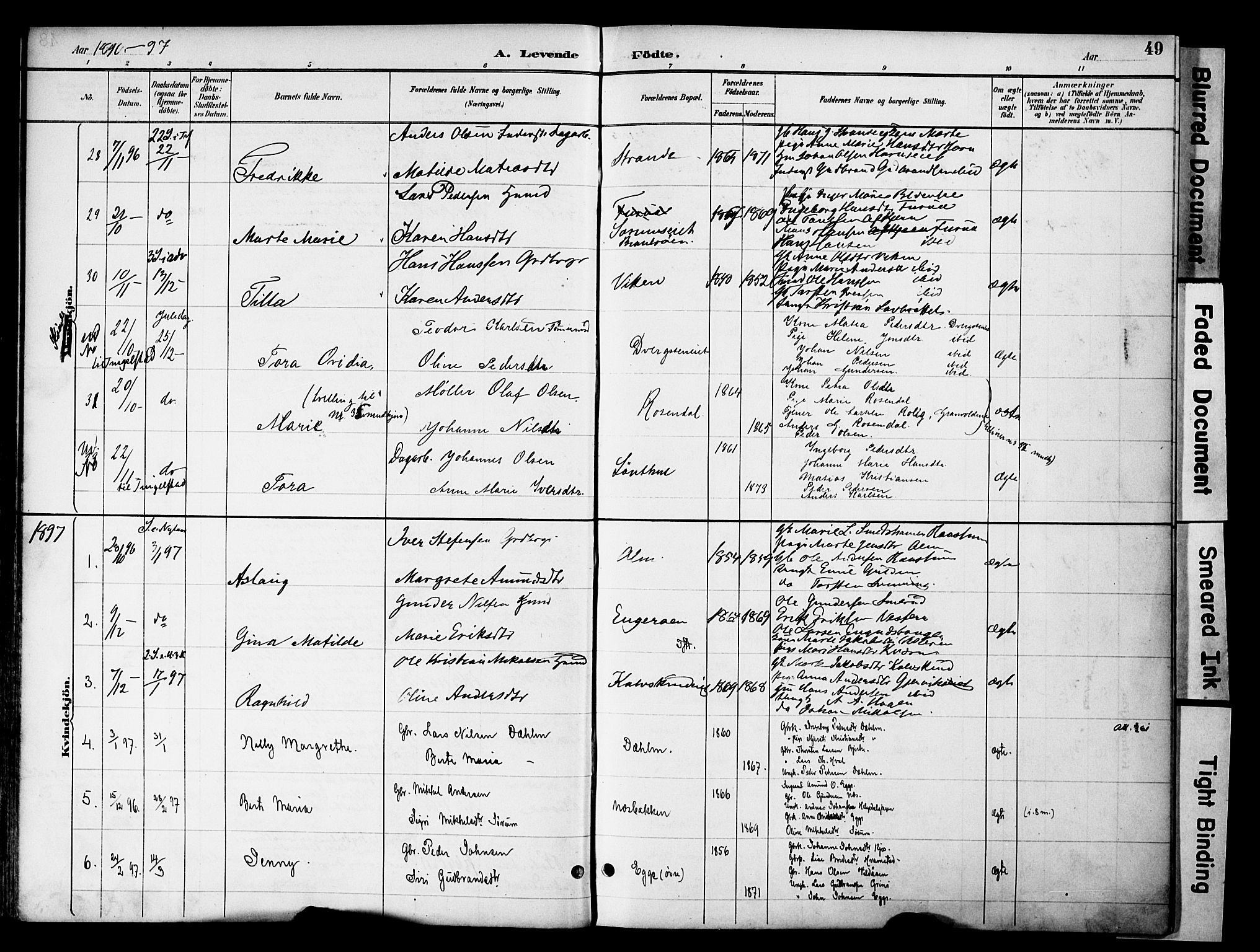 Gran prestekontor, SAH/PREST-112/H/Ha/Haa/L0020: Parish register (official) no. 20, 1889-1899, p. 49