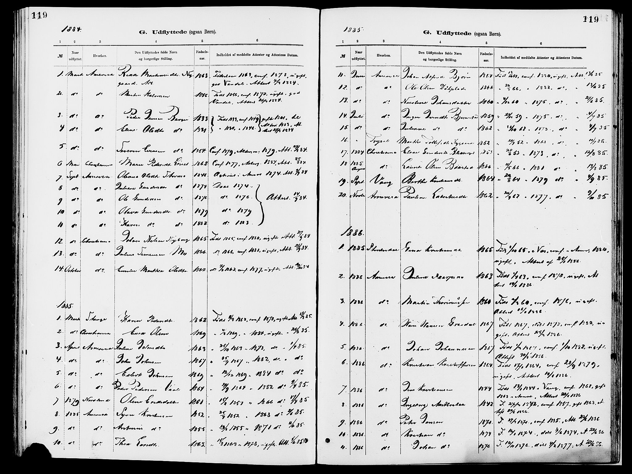 Åmot prestekontor, Hedmark, AV/SAH-PREST-056/H/Ha/Haa/L0010: Parish register (official) no. 10, 1884-1889, p. 119