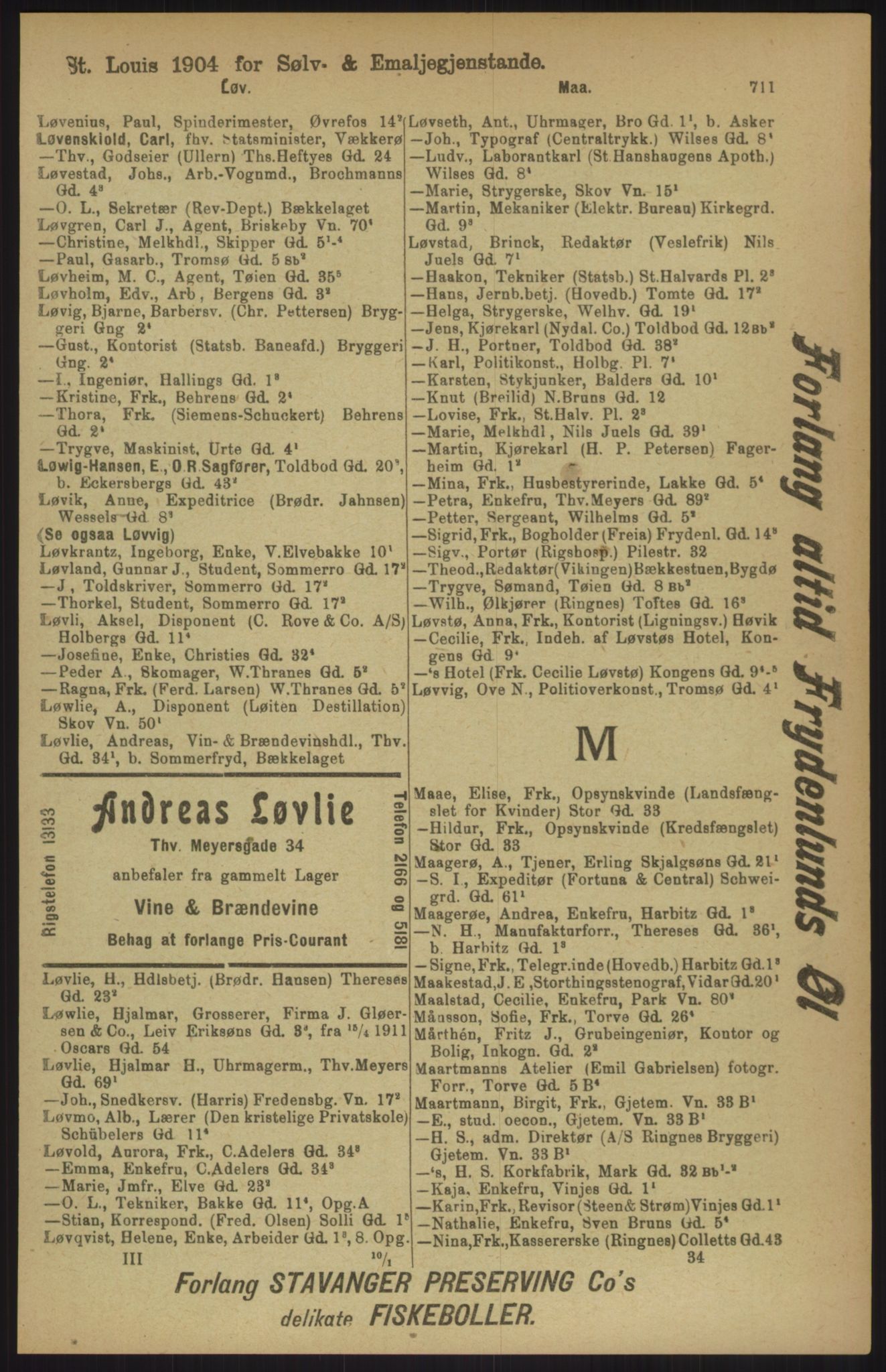 Kristiania/Oslo adressebok, PUBL/-, 1911, p. 711