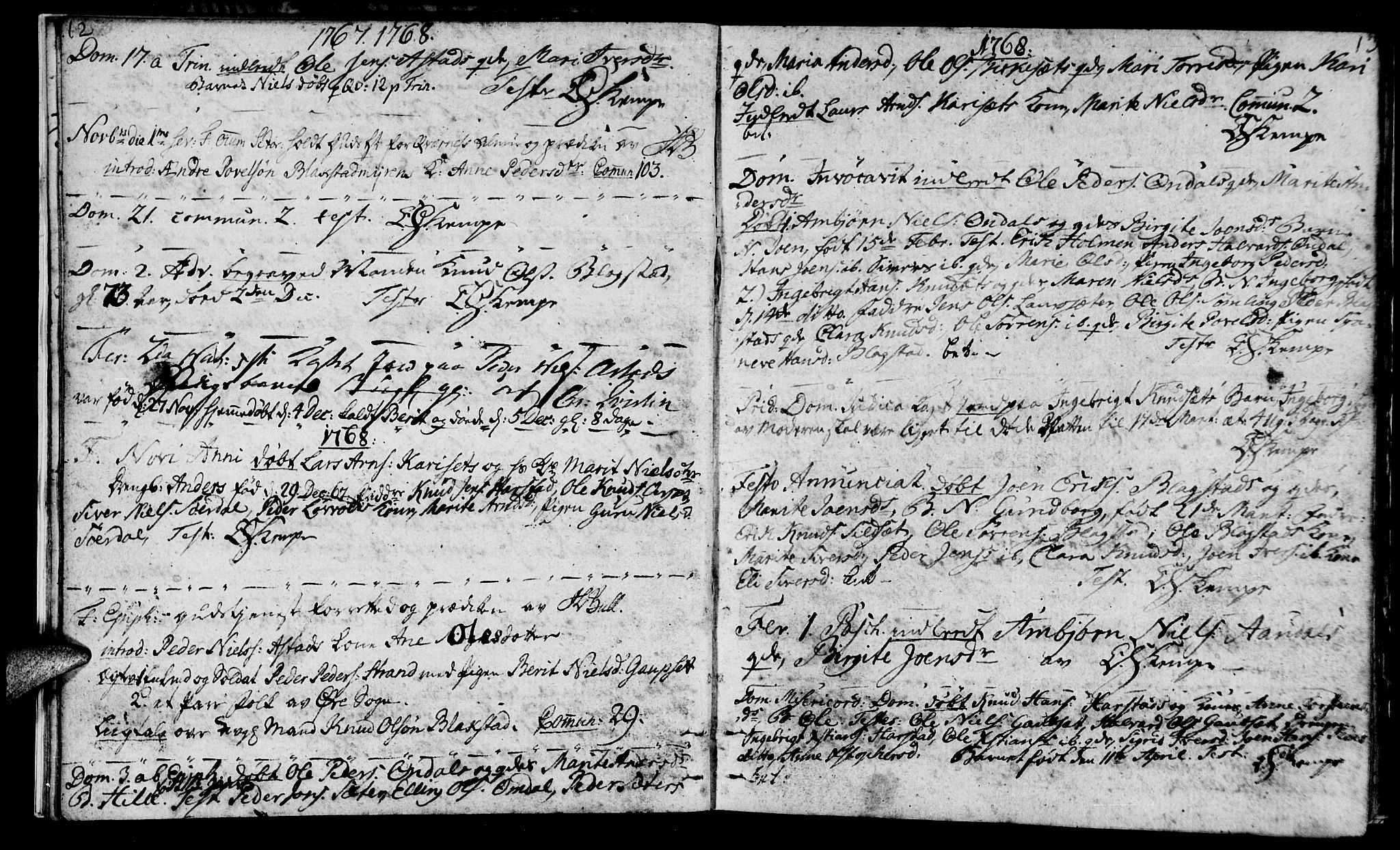 Ministerialprotokoller, klokkerbøker og fødselsregistre - Møre og Romsdal, AV/SAT-A-1454/584/L0962: Parish register (official) no. 584A02, 1765-1812, p. 12-13