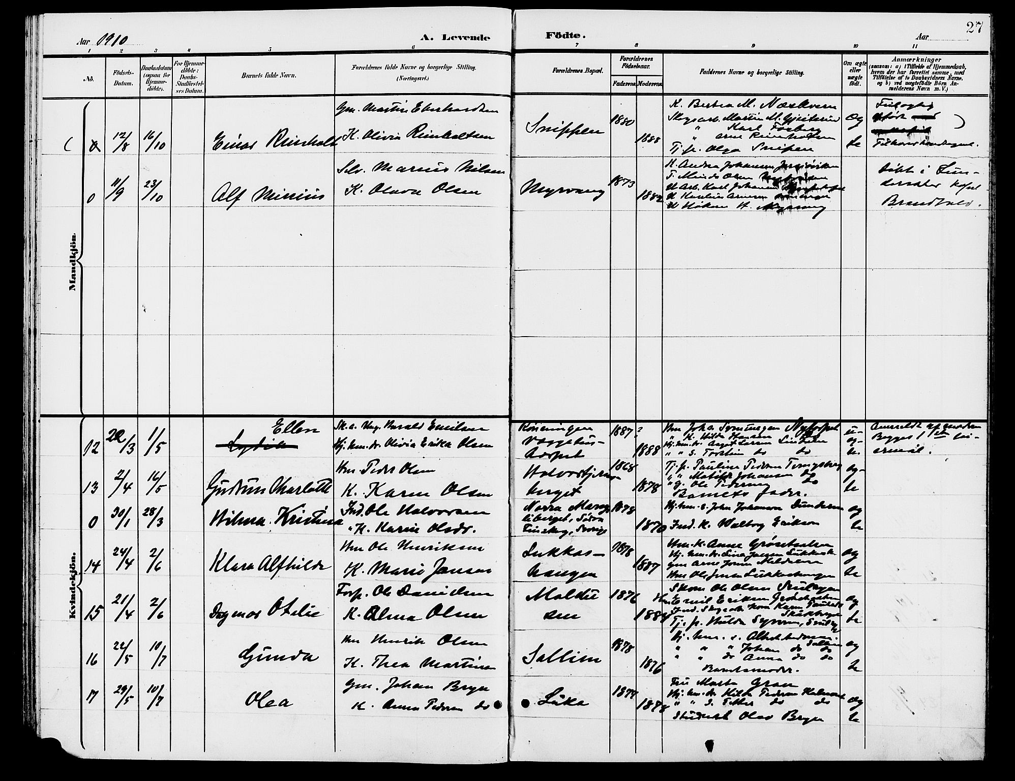 Grue prestekontor, AV/SAH-PREST-036/H/Ha/Hab/L0006: Parish register (copy) no. 6, 1902-1910, p. 27