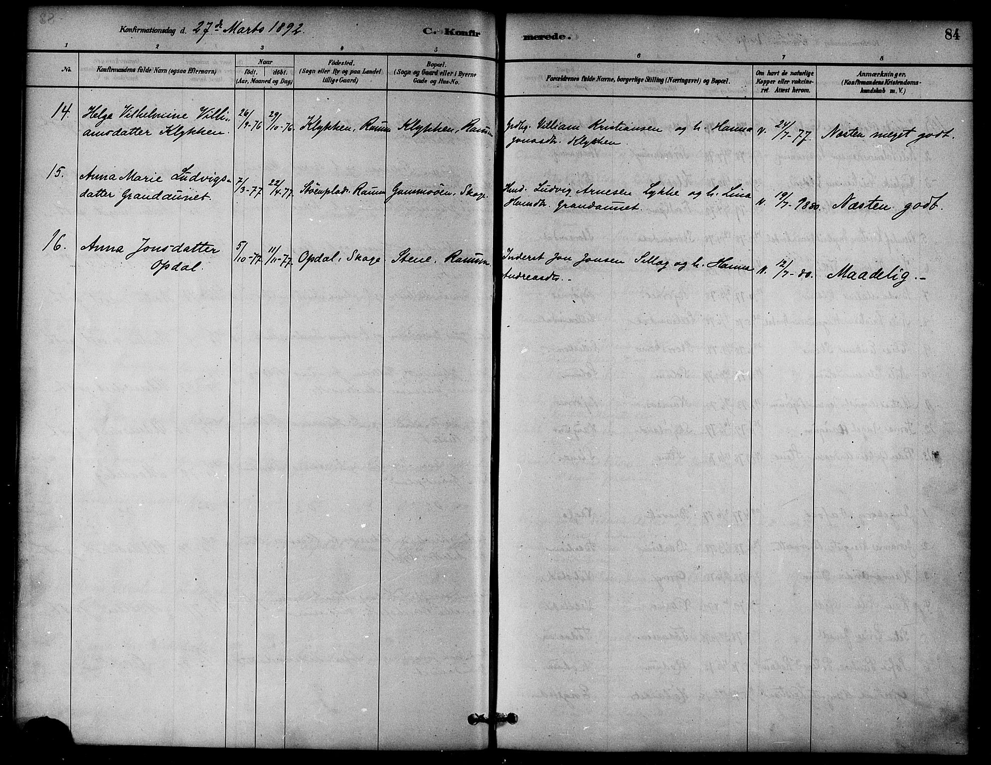 Ministerialprotokoller, klokkerbøker og fødselsregistre - Nord-Trøndelag, SAT/A-1458/764/L0555: Parish register (official) no. 764A10, 1881-1896, p. 84