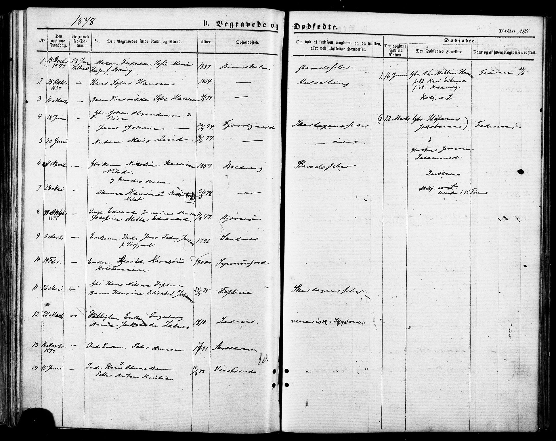 Lenvik sokneprestembete, SATØ/S-1310/H/Ha/Haa/L0010kirke: Parish register (official) no. 10, 1873-1880, p. 185