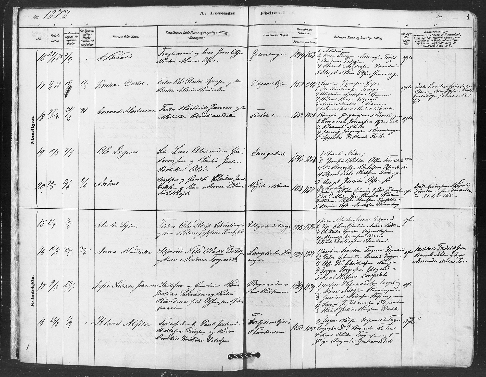 Hvaler prestekontor Kirkebøker, AV/SAO-A-2001/F/Fa/L0008: Parish register (official) no. I 8, 1878-1895, p. 4