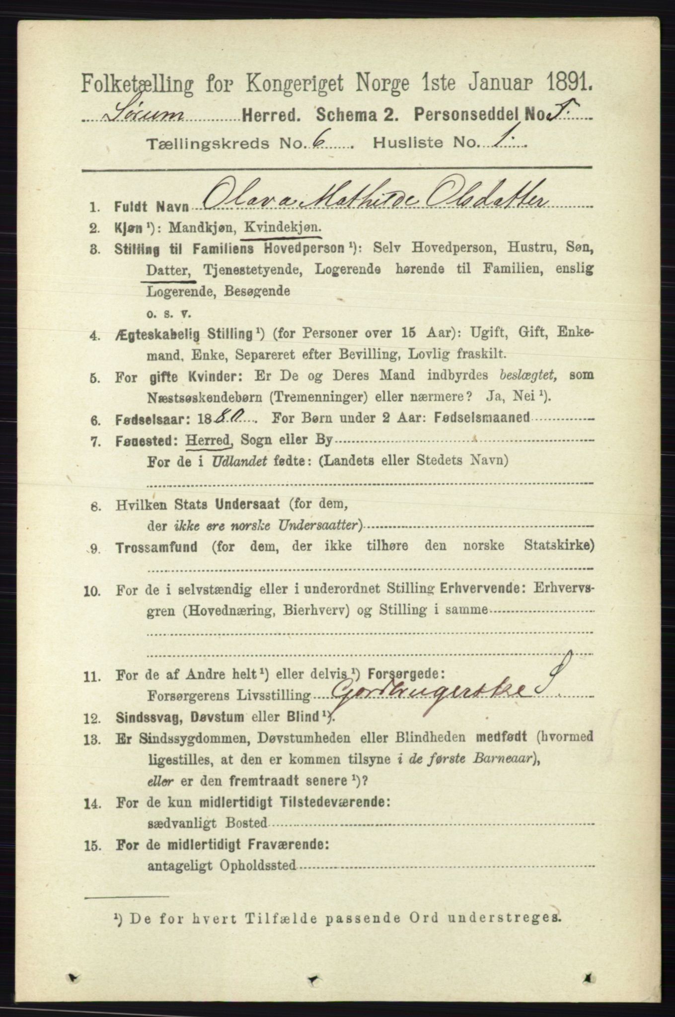 RA, 1891 census for 0226 Sørum, 1891, p. 2694