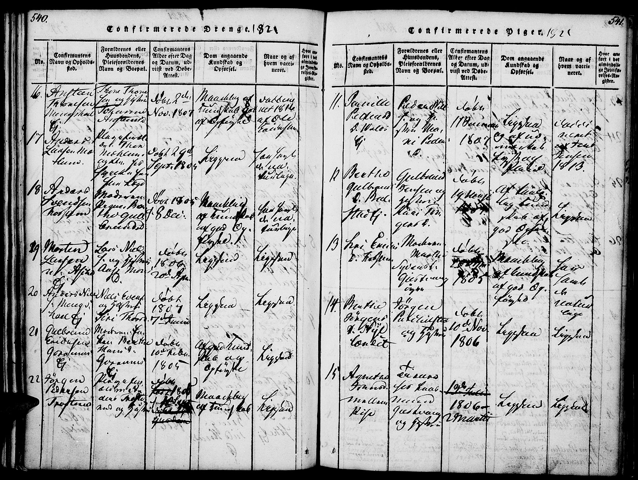 Nes prestekontor, Hedmark, SAH/PREST-020/K/Ka/L0002: Parish register (official) no. 2, 1813-1827, p. 540-541