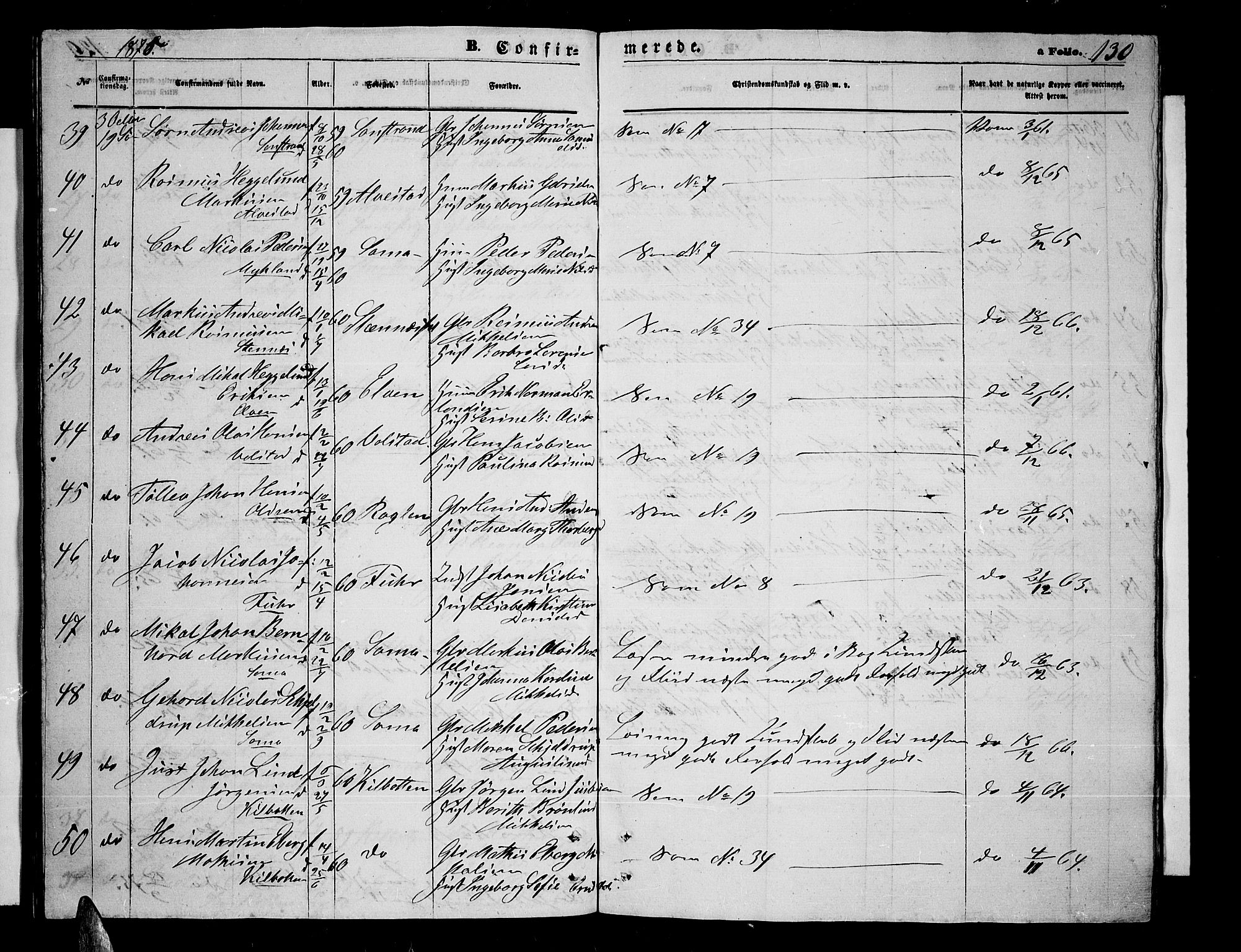Trondenes sokneprestkontor, SATØ/S-1319/H/Hb/L0009klokker: Parish register (copy) no. 9, 1870-1876, p. 130