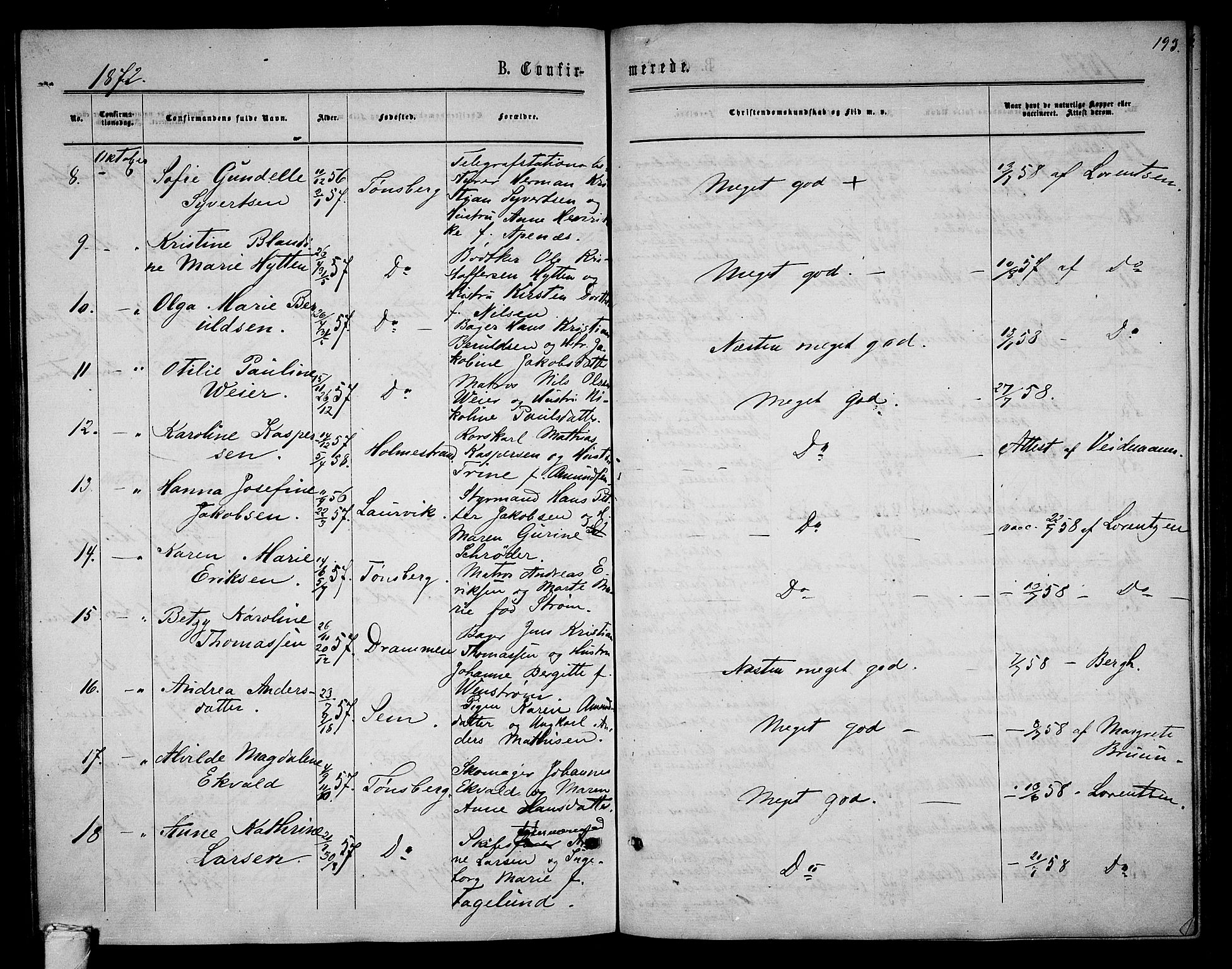 Tønsberg kirkebøker, AV/SAKO-A-330/G/Ga/L0004: Parish register (copy) no. 4, 1865-1874, p. 193