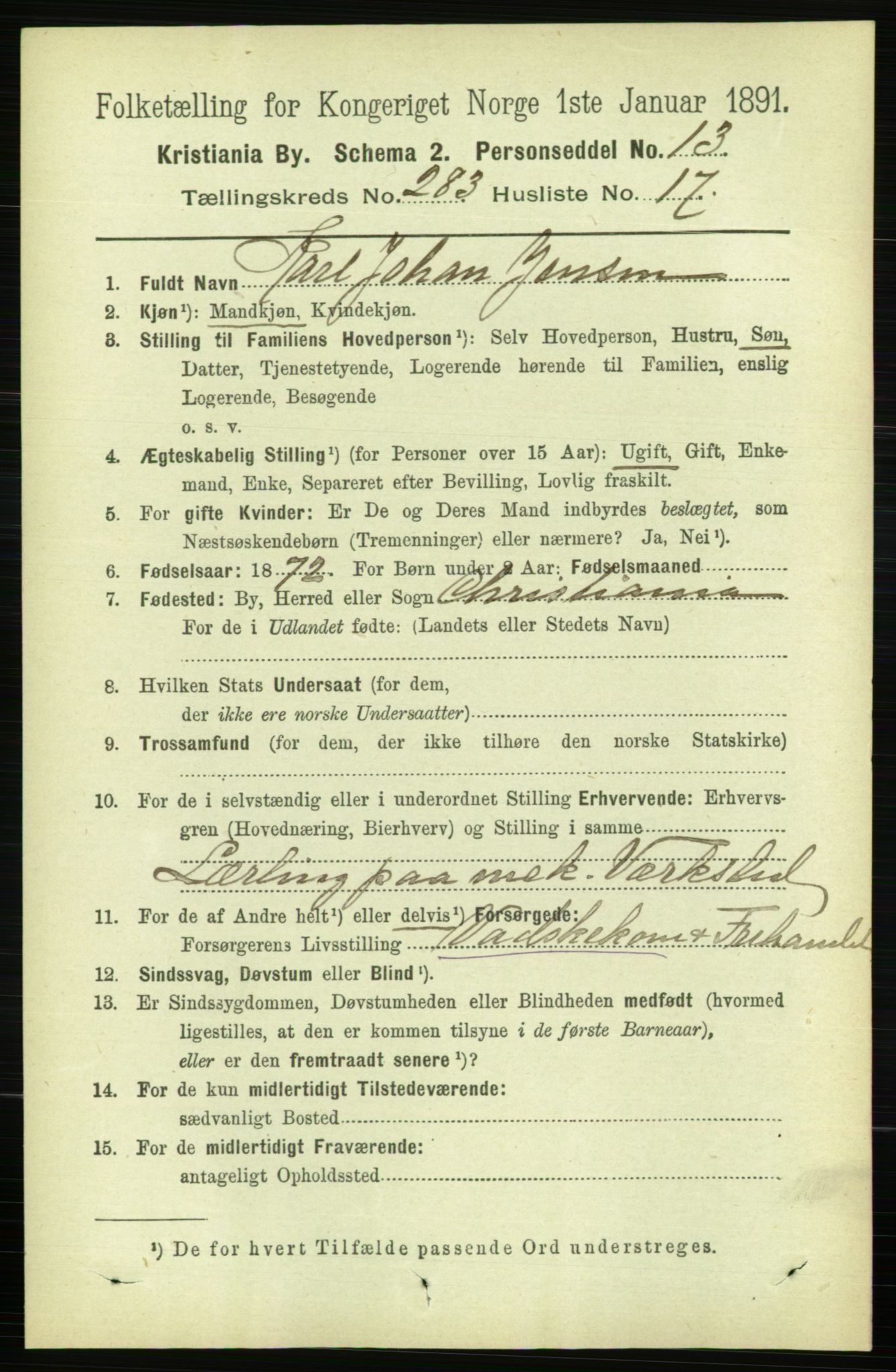 RA, 1891 census for 0301 Kristiania, 1891, p. 173271