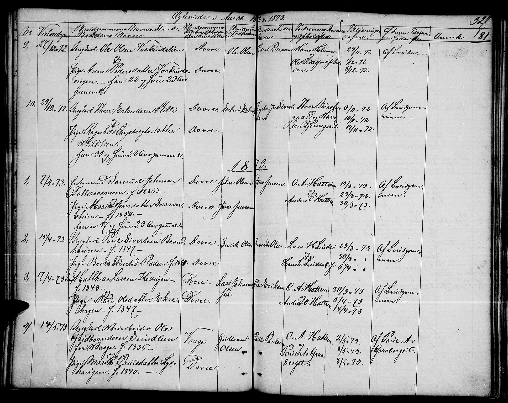 Dovre prestekontor, SAH/PREST-066/H/Ha/Hab/L0001: Parish register (copy) no. 1, 1862-1880, p. 327