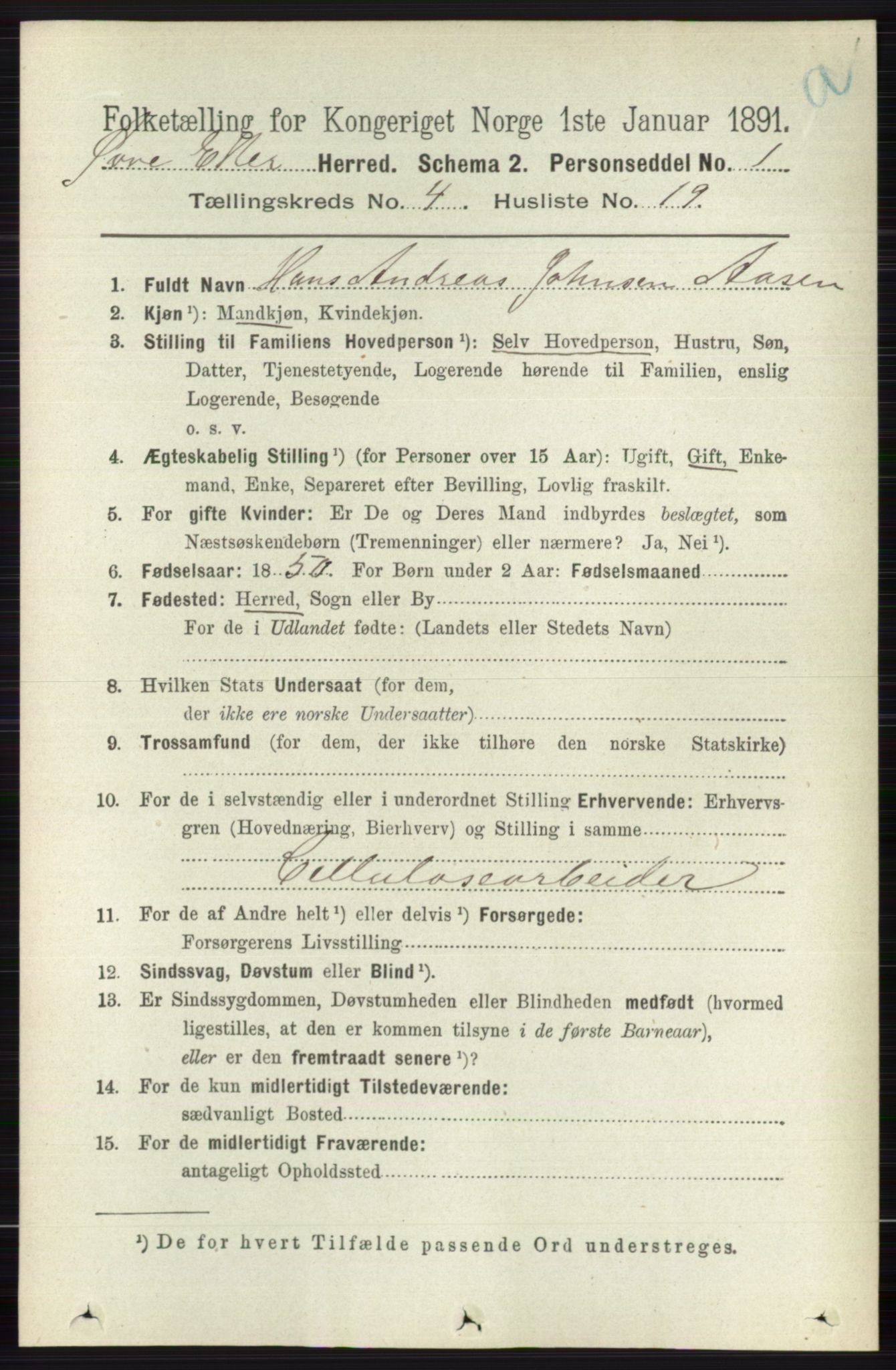 RA, 1891 census for 0624 Øvre Eiker, 1891, p. 1652