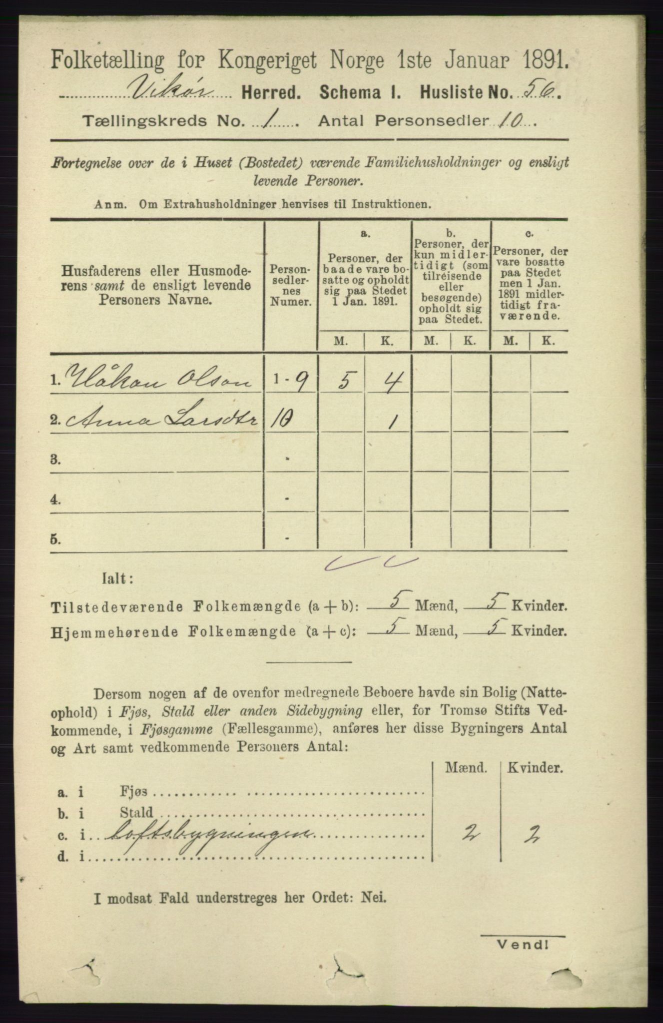 RA, 1891 census for 1238 Vikør, 1891, p. 88