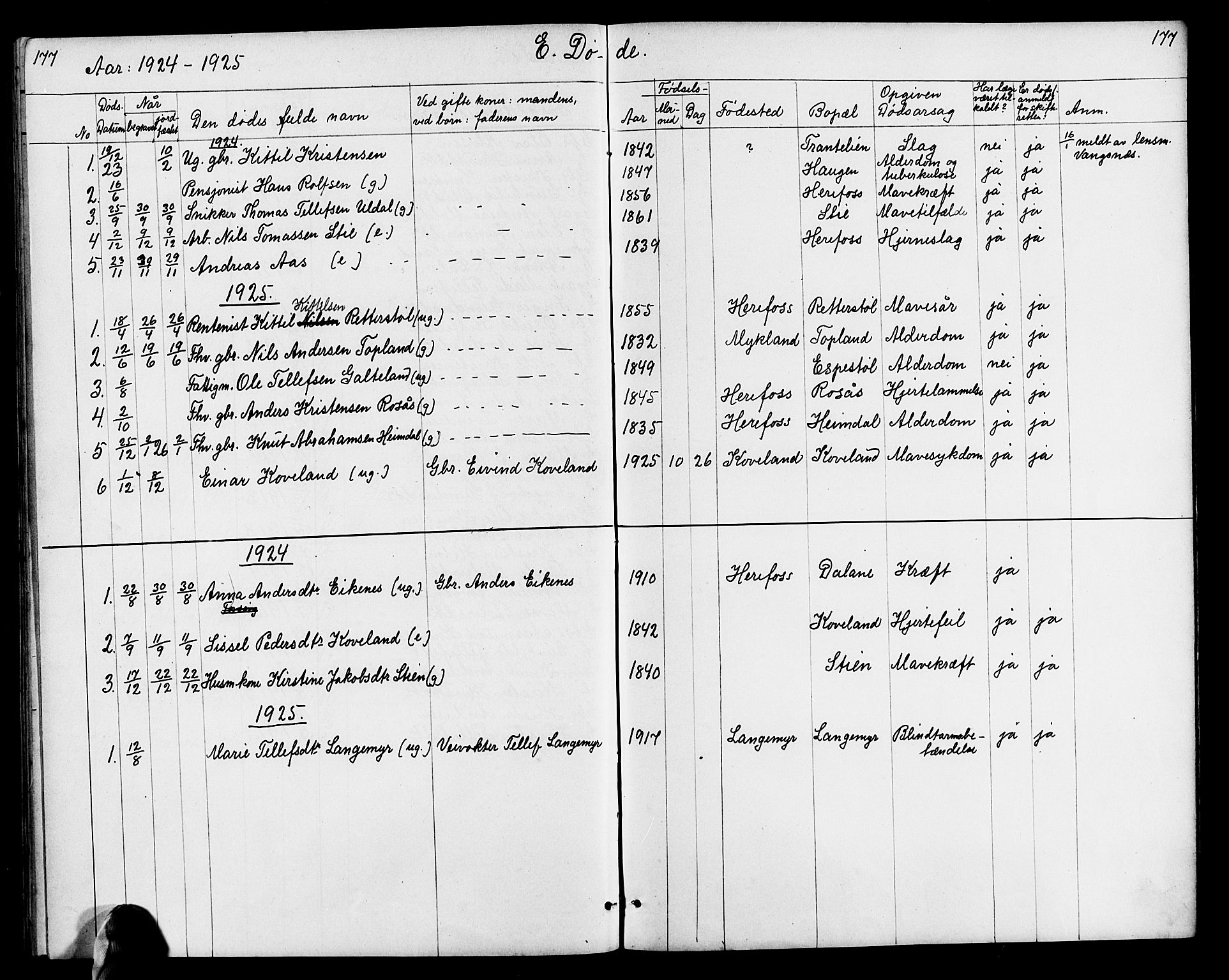 Herefoss sokneprestkontor, SAK/1111-0019/F/Fb/Fba/L0003: Parish register (copy) no. B 3, 1887-1925, p. 177