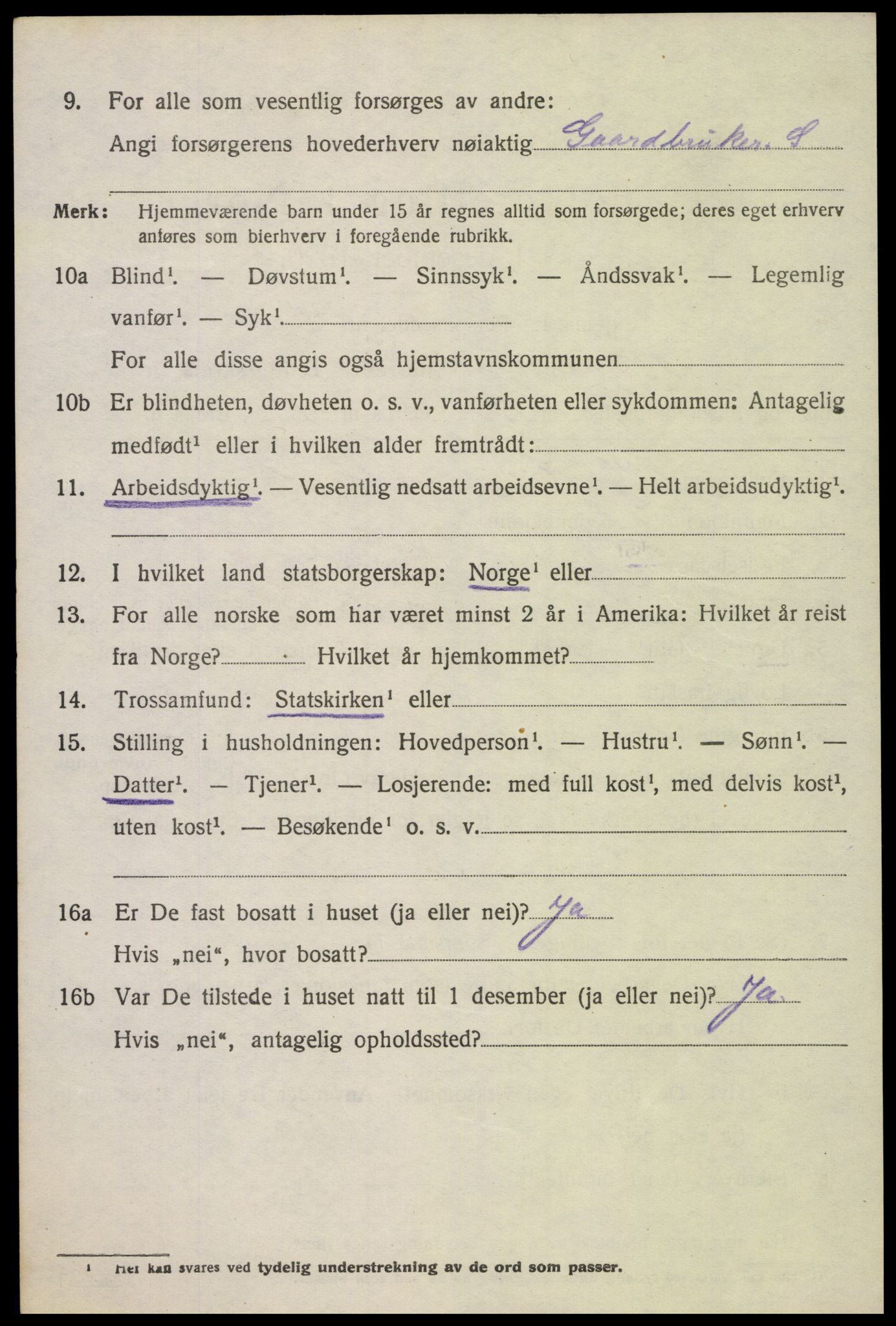 SAK, 1920 census for Oddernes, 1920, p. 4436