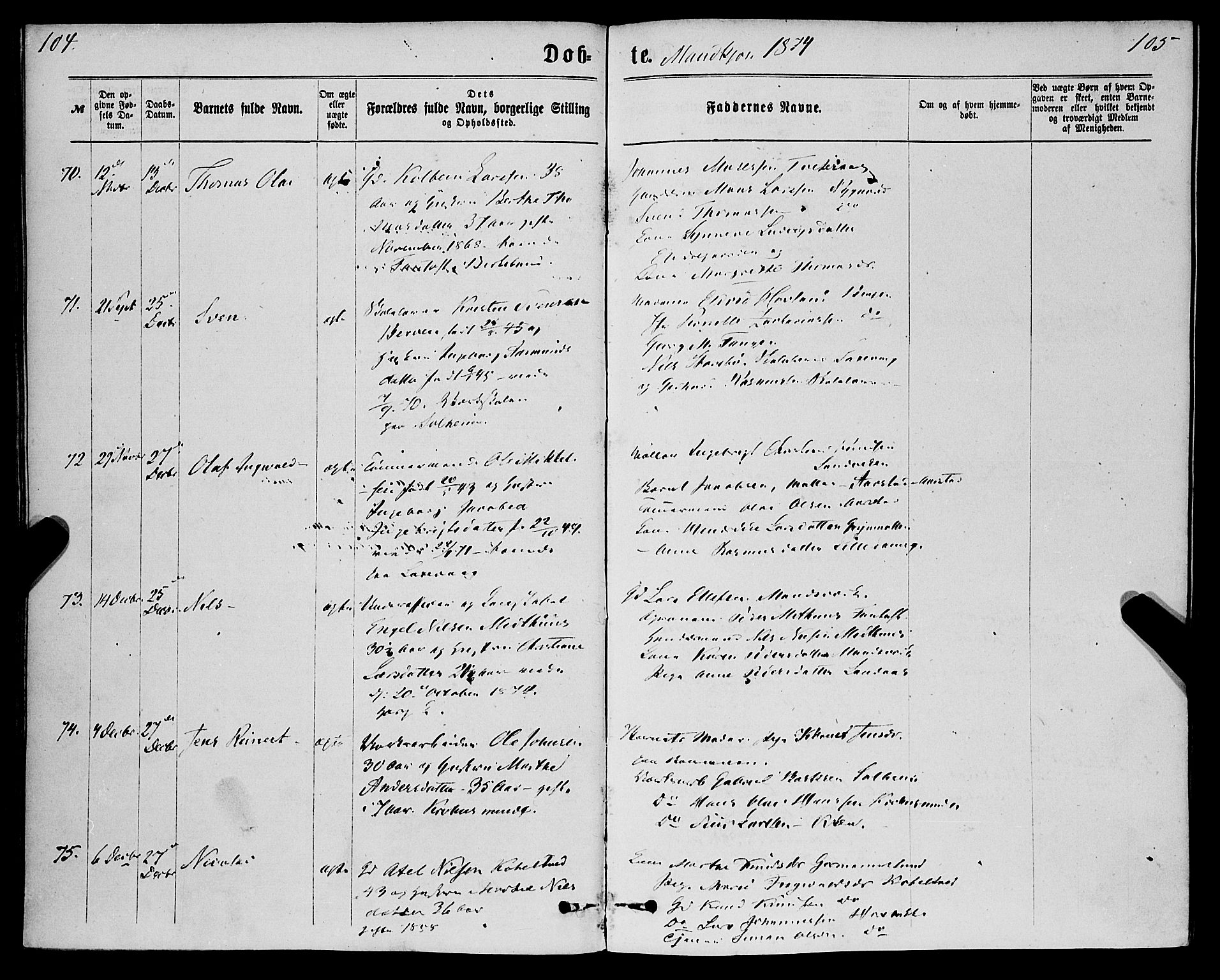 St. Jørgens hospital og Årstad sokneprestembete, AV/SAB-A-99934: Parish register (official) no. A 6, 1870-1878, p. 104-105