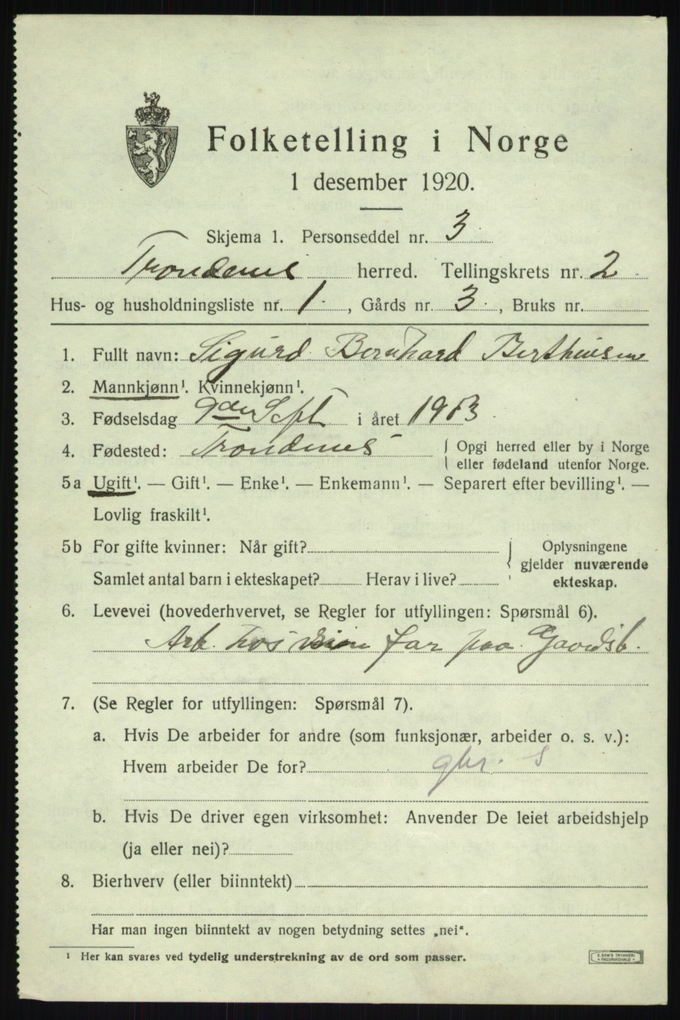 SATØ, 1920 census for Trondenes, 1920, p. 3660