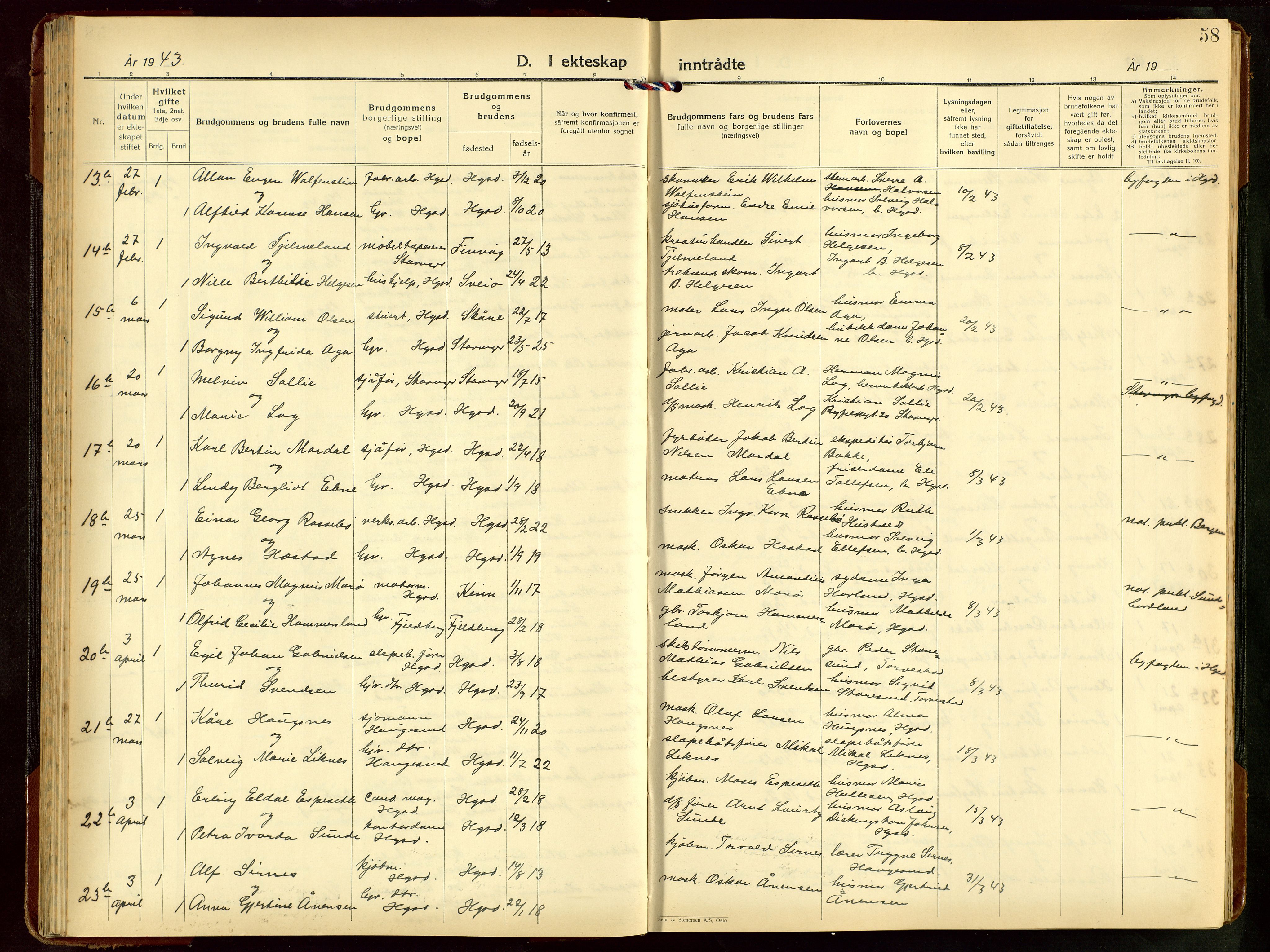 Haugesund sokneprestkontor, AV/SAST-A -101863/H/Ha/Hab/L0014: Parish register (copy) no. B 14, 1940-1952, p. 58
