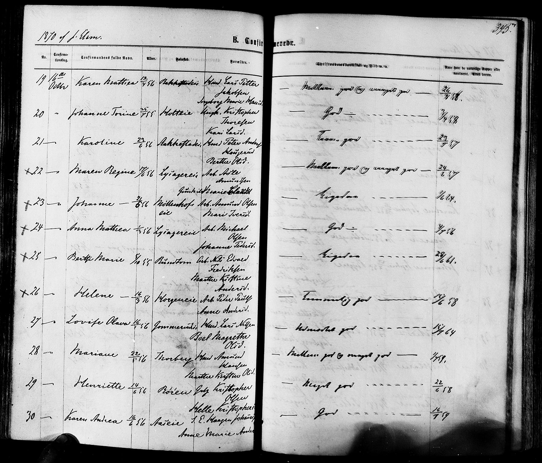 Eiker kirkebøker, AV/SAKO-A-4/F/Fa/L0017: Parish register (official) no. I 17, 1869-1877, p. 345