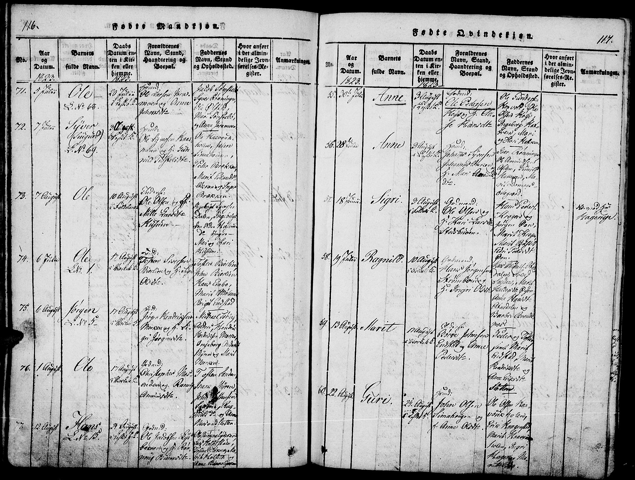 Lesja prestekontor, SAH/PREST-068/H/Ha/Haa/L0004: Parish register (official) no. 4, 1820-1829, p. 116-117