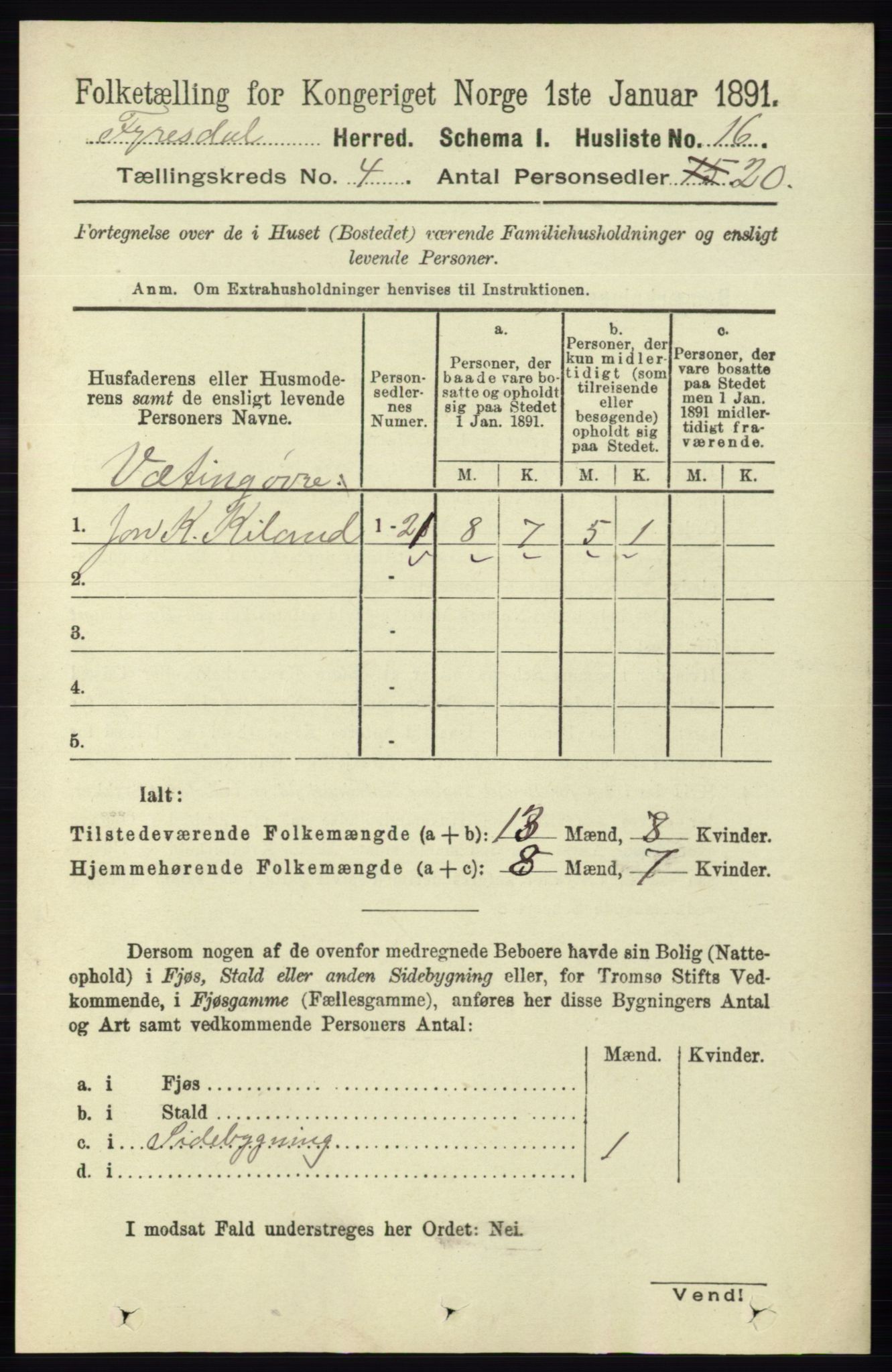 RA, 1891 census for 0831 Fyresdal, 1891, p. 757