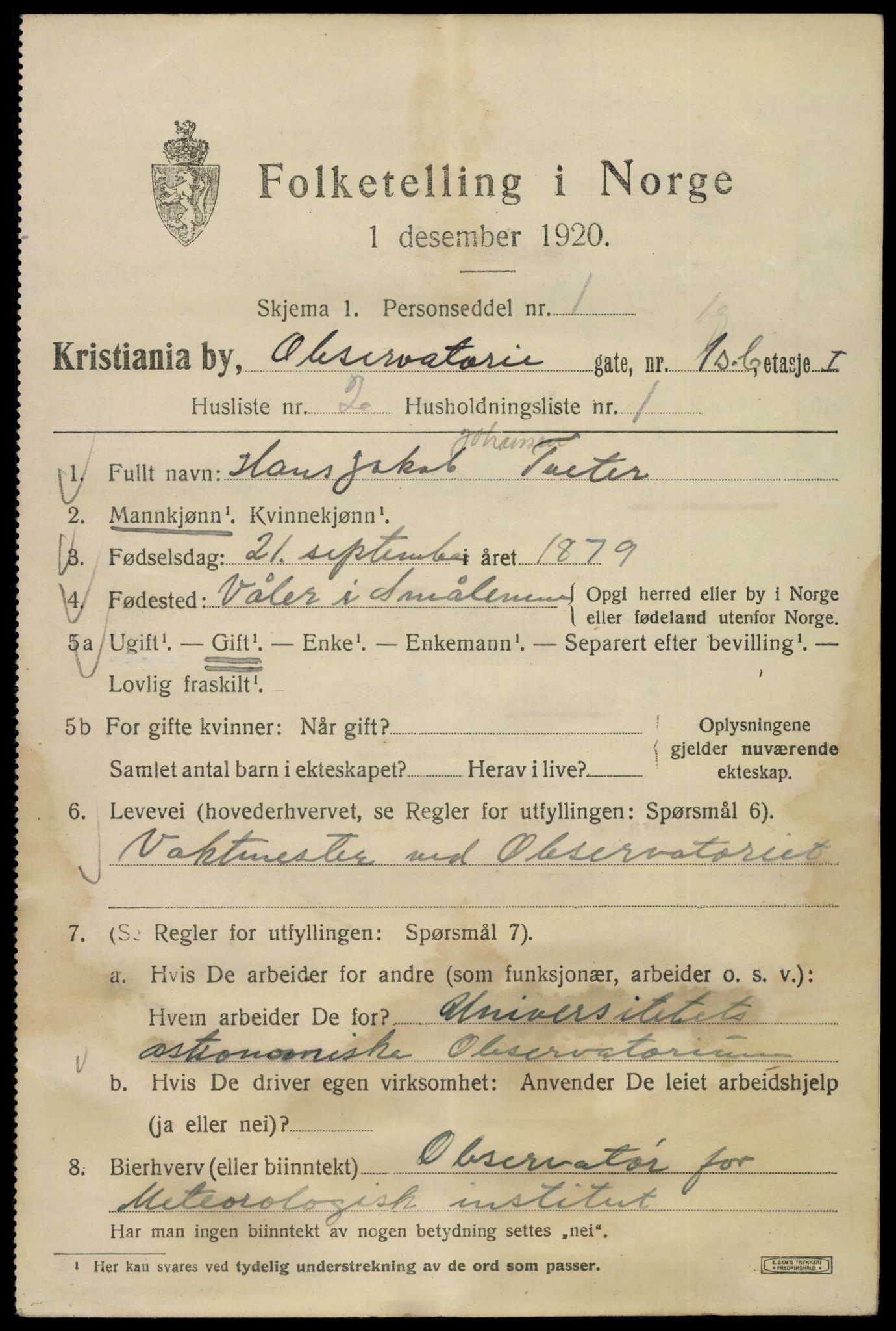 SAO, 1920 census for Kristiania, 1920, p. 428079