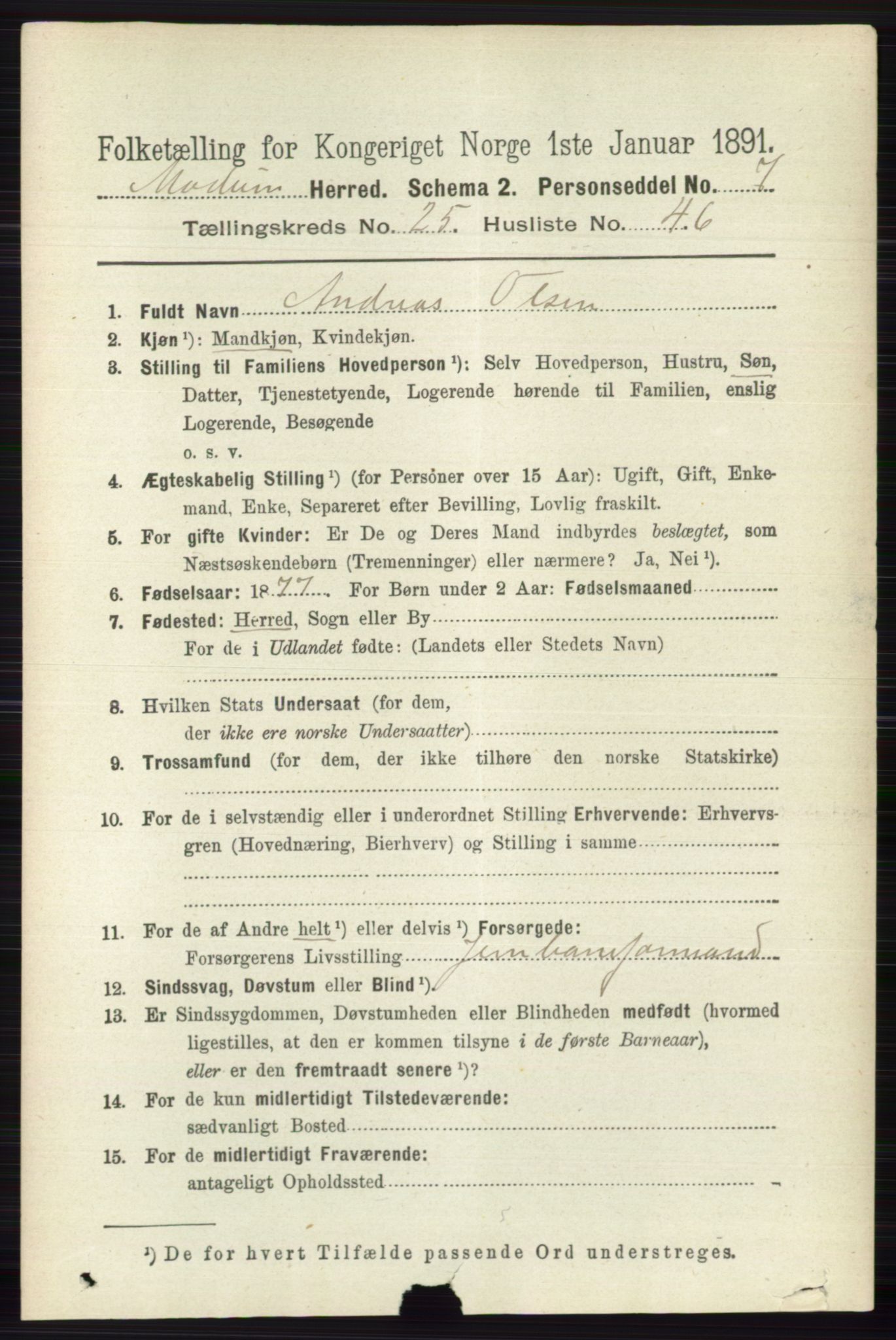 RA, 1891 census for 0623 Modum, 1891, p. 9312