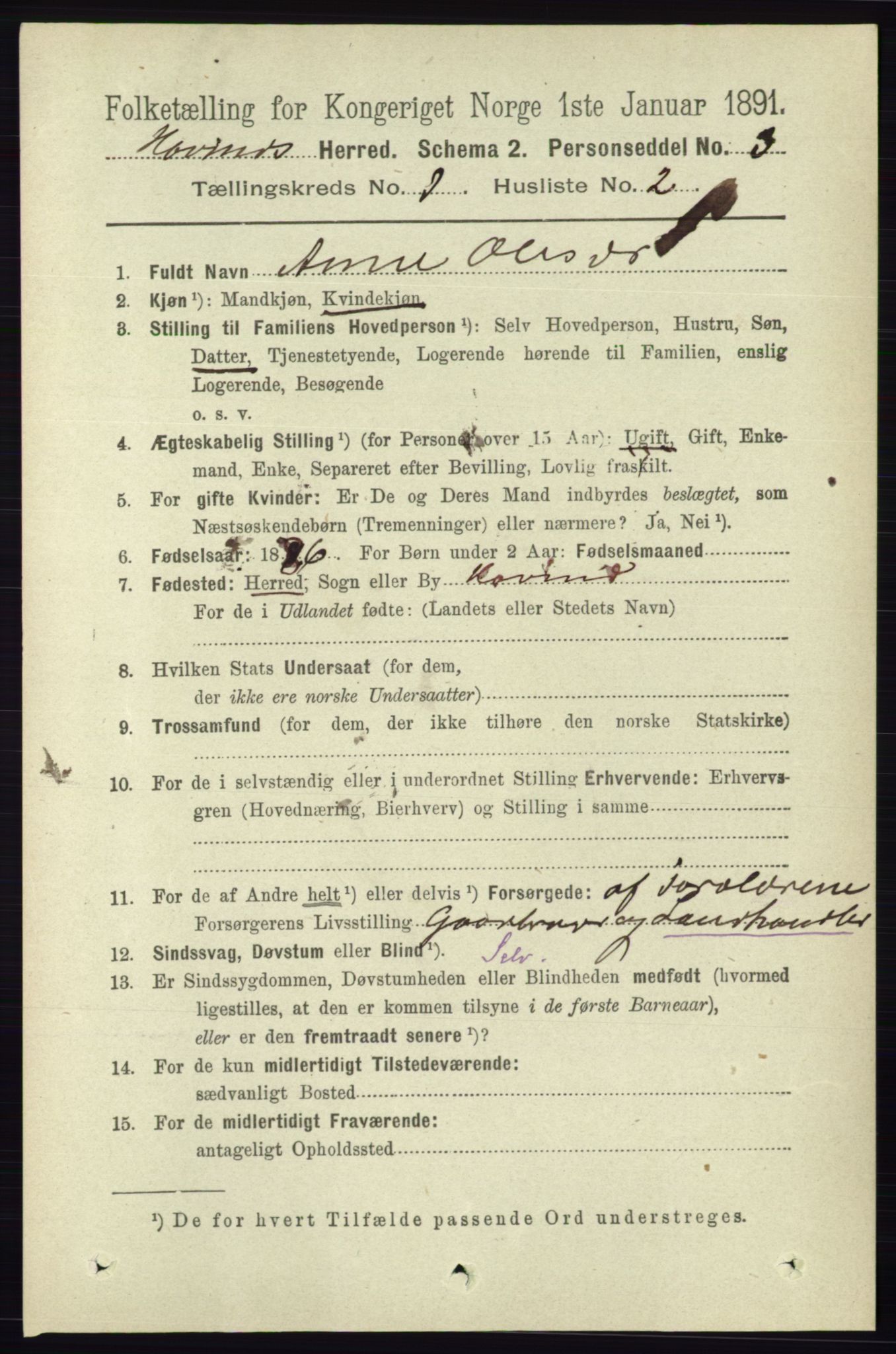 RA, 1891 census for 0825 Hovin, 1891, p. 93