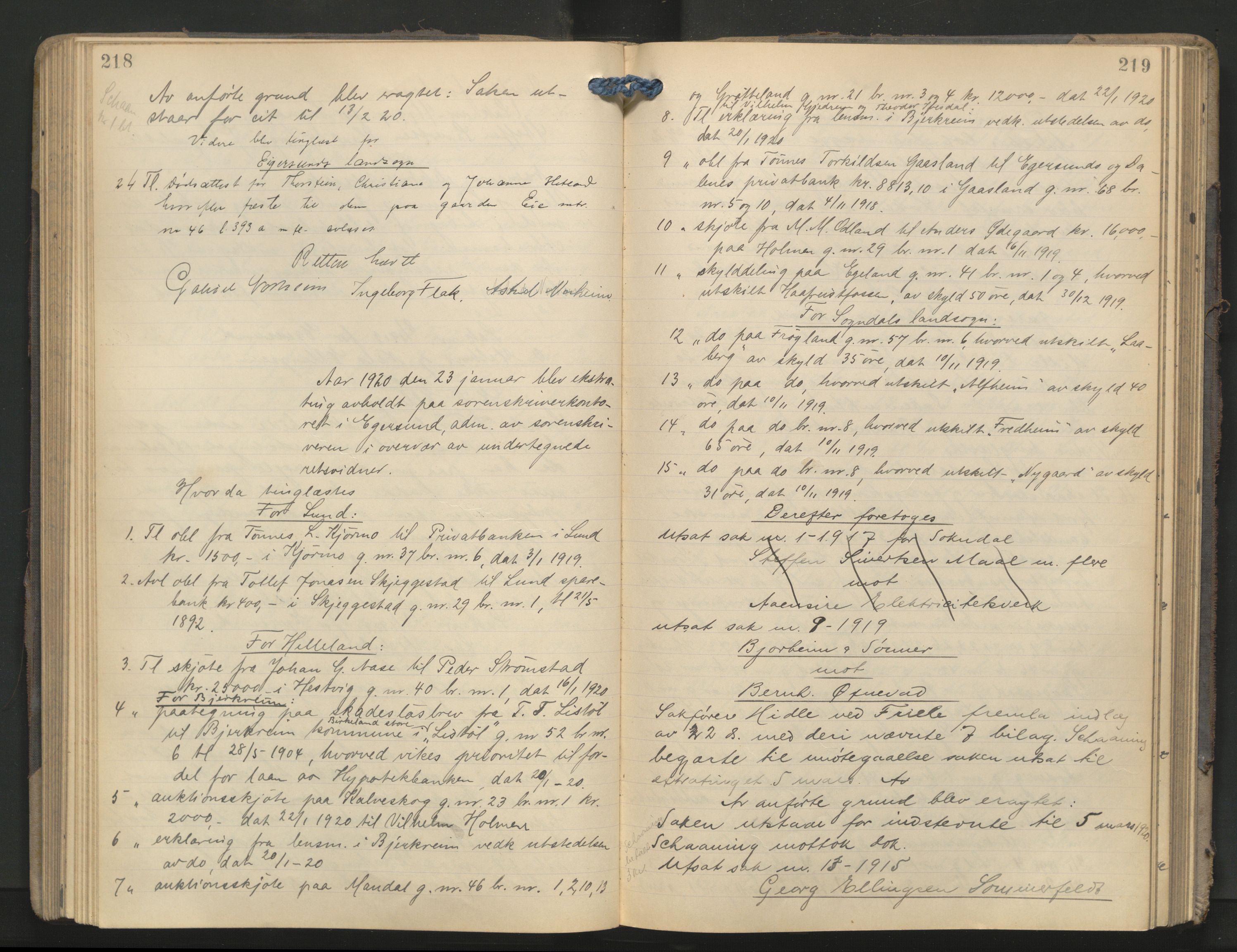 Dalane sorenskriveri, AV/SAST-A-100309/001/3/30/30BA/L0011: TINGBOK, 1918-1921, p. 218-219