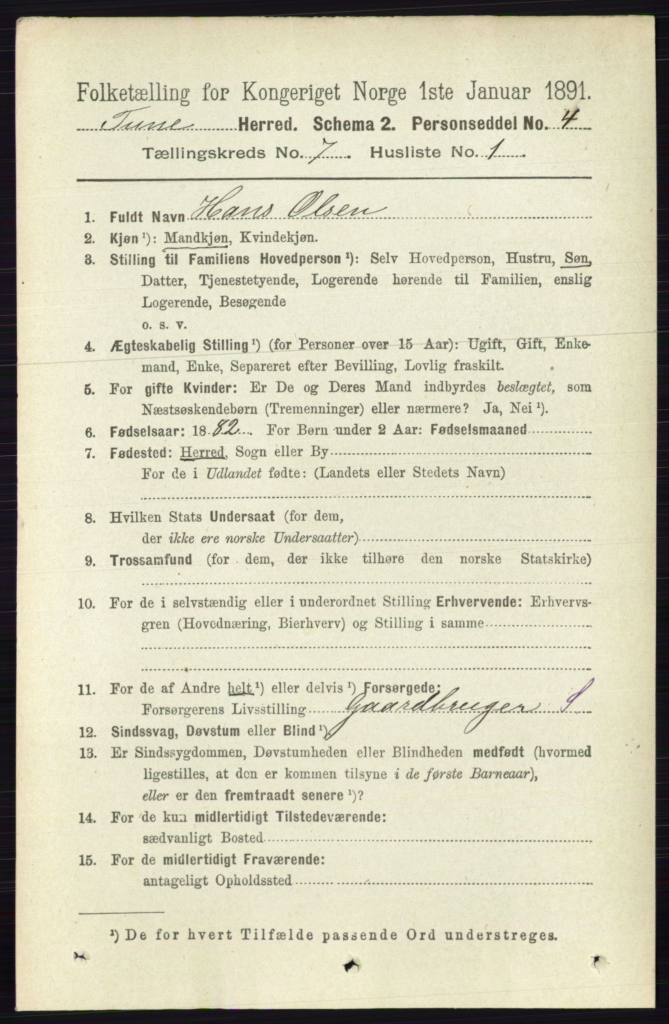 RA, 1891 census for 0130 Tune, 1891, p. 5147