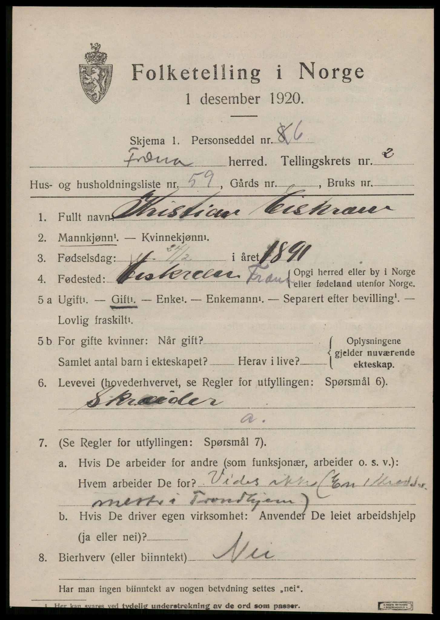 SAT, 1920 census for Fræna, 1920, p. 2295