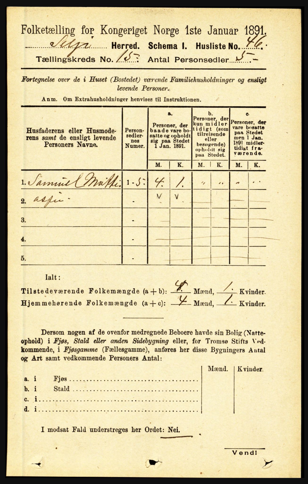 RA, 1891 census for 1441 Selje, 1891, p. 4689