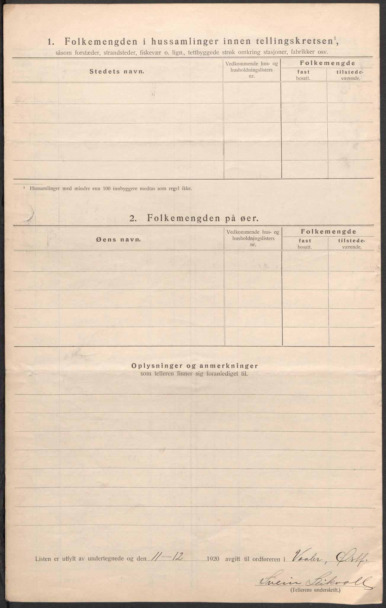 SAO, 1920 census for Våler, 1920, p. 19