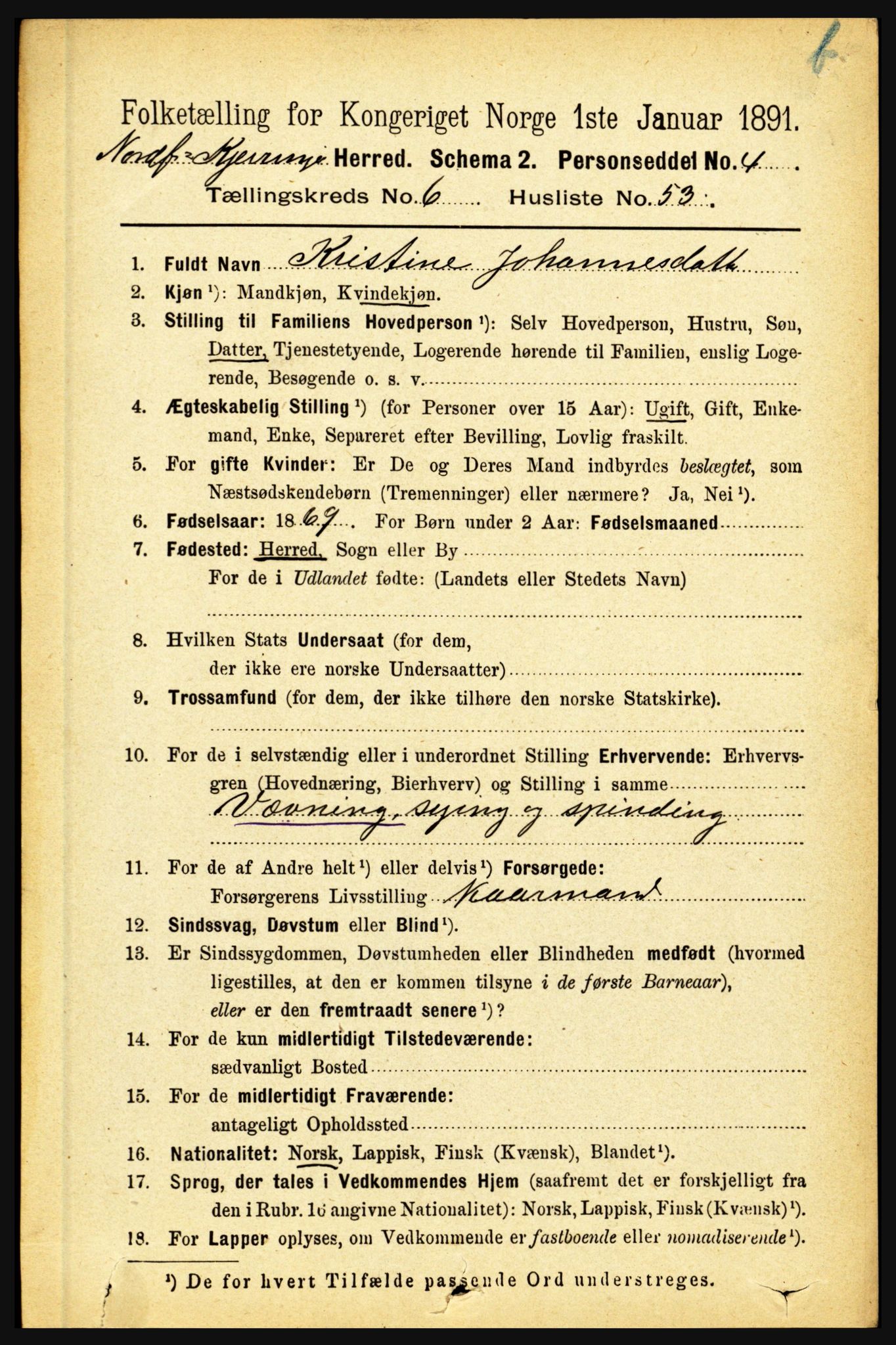 RA, 1891 census for 1846 Nordfold-Kjerringøy, 1891, p. 1736