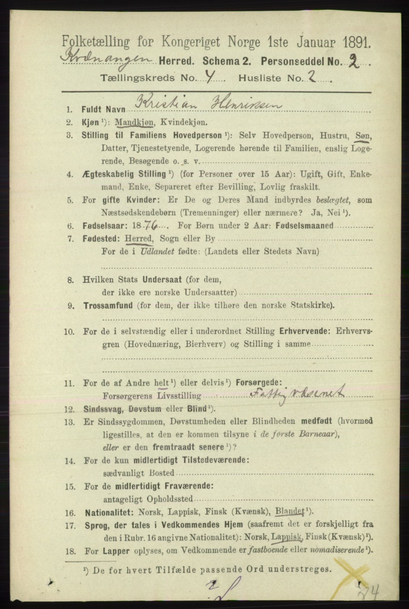 RA, 1891 census for 1943 Kvænangen, 1891, p. 1552